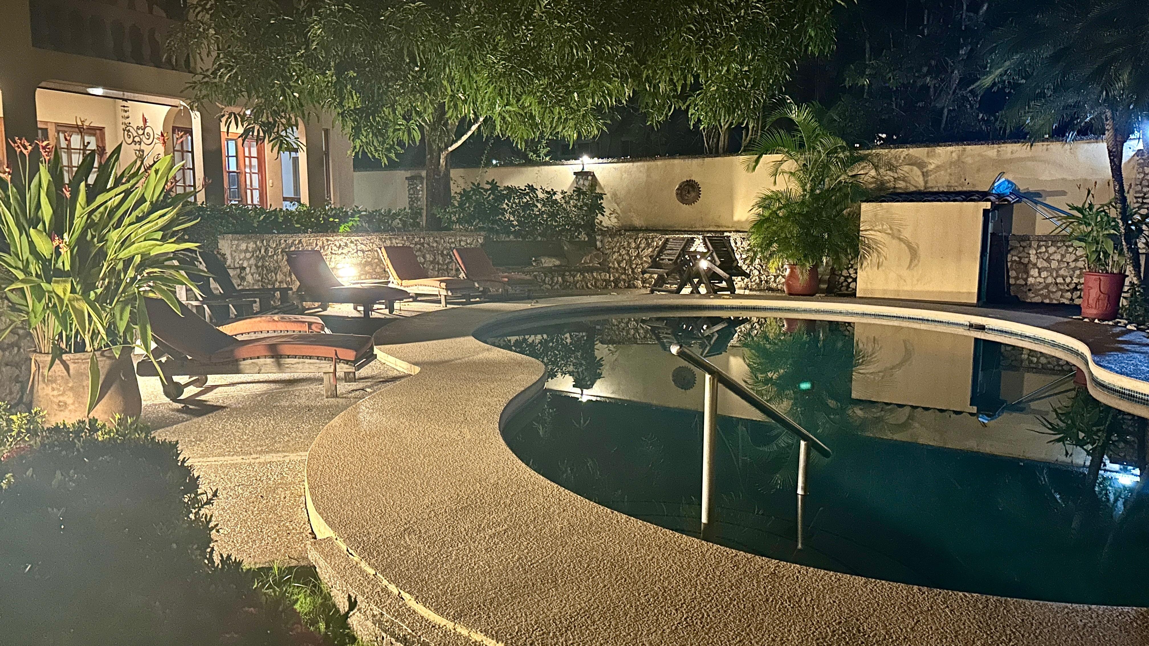 The pool area and walkways are very well lit