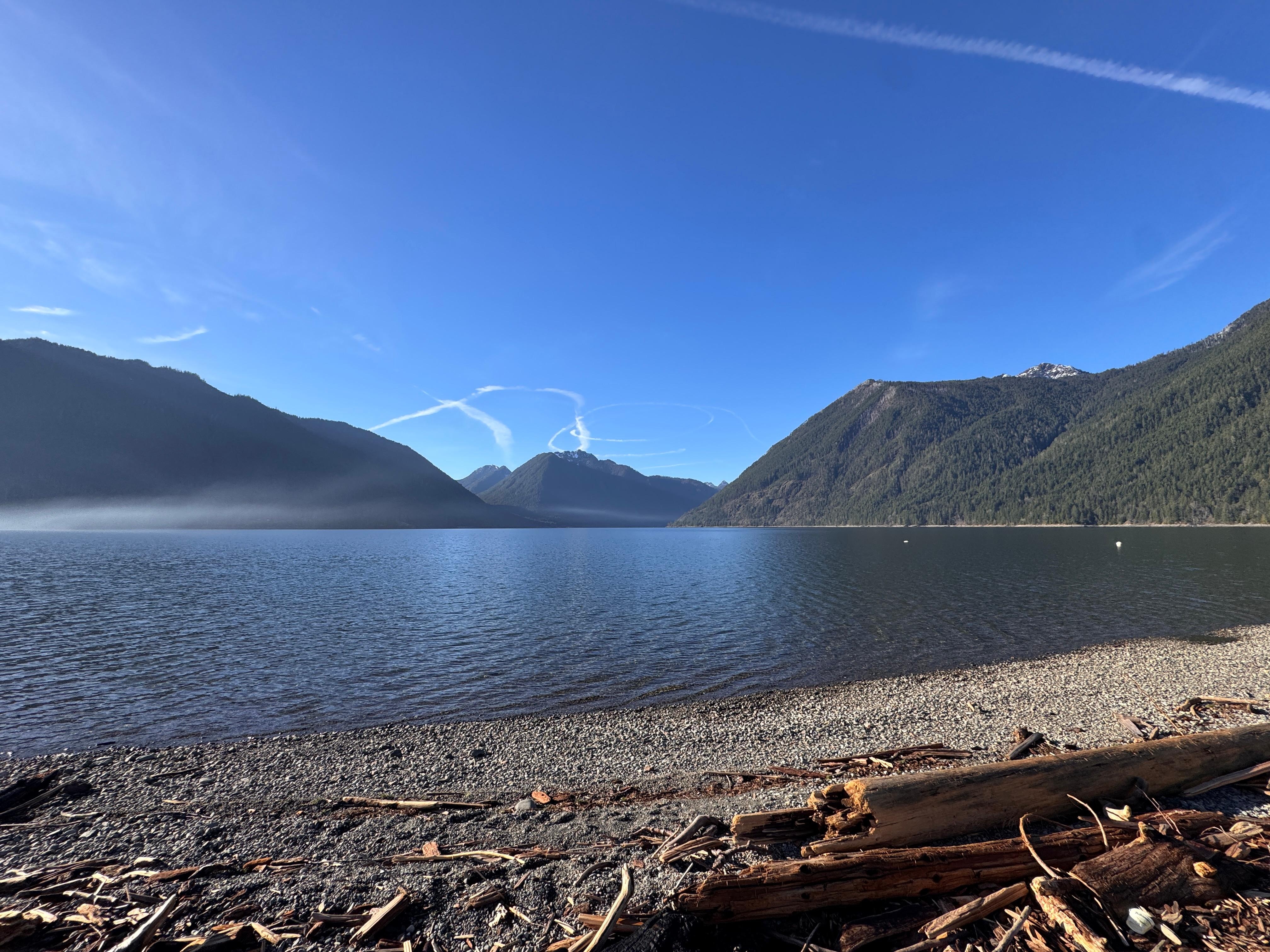 View from one of the nearby private parks / Lake Cushman access with boat launch. 