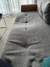 Worn couch with flat cushioning , could feel frame underneath and quite uncomfortable 🥴
