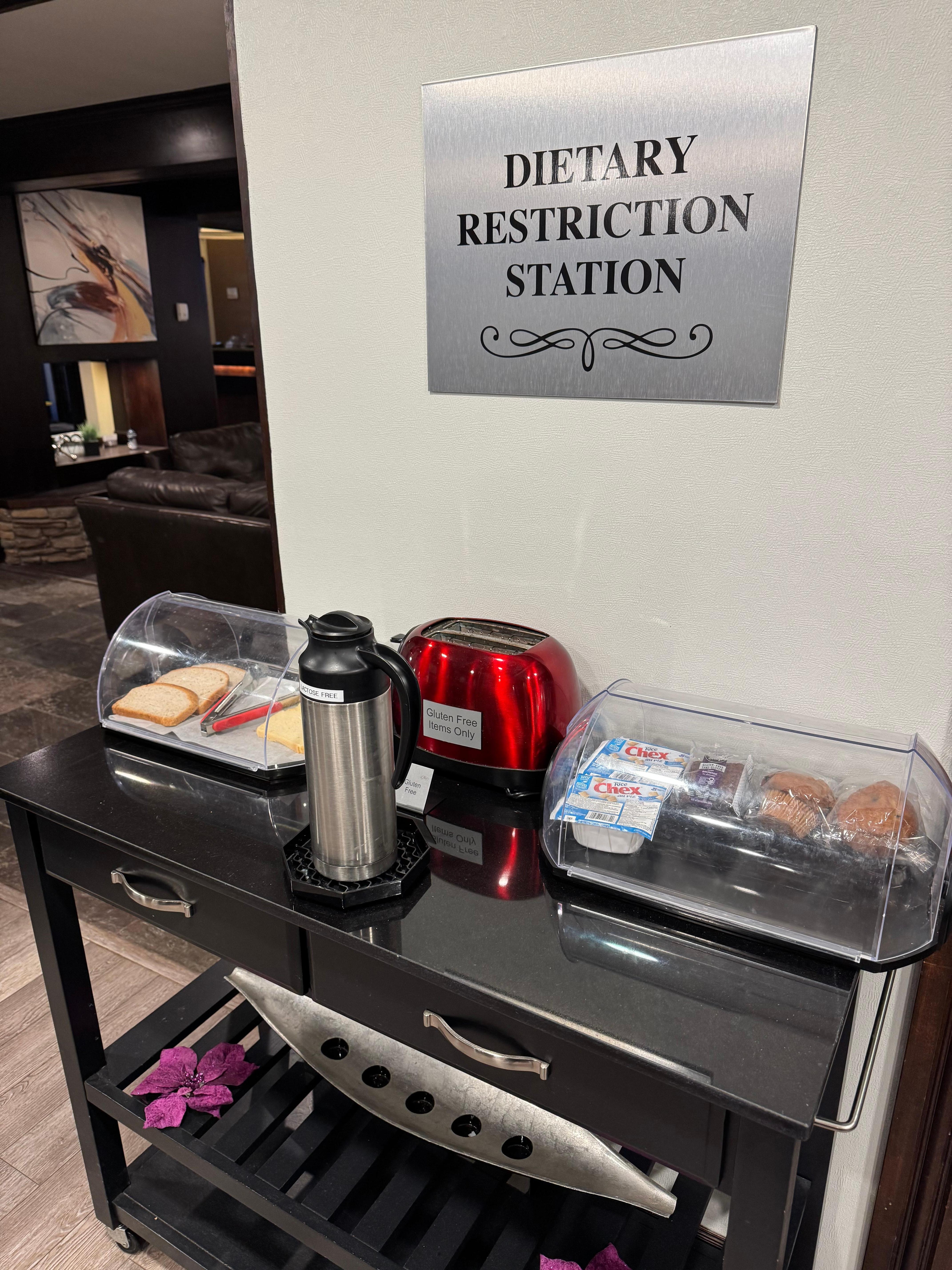 Gluten & dairy free station, with gluten-free toaster. 