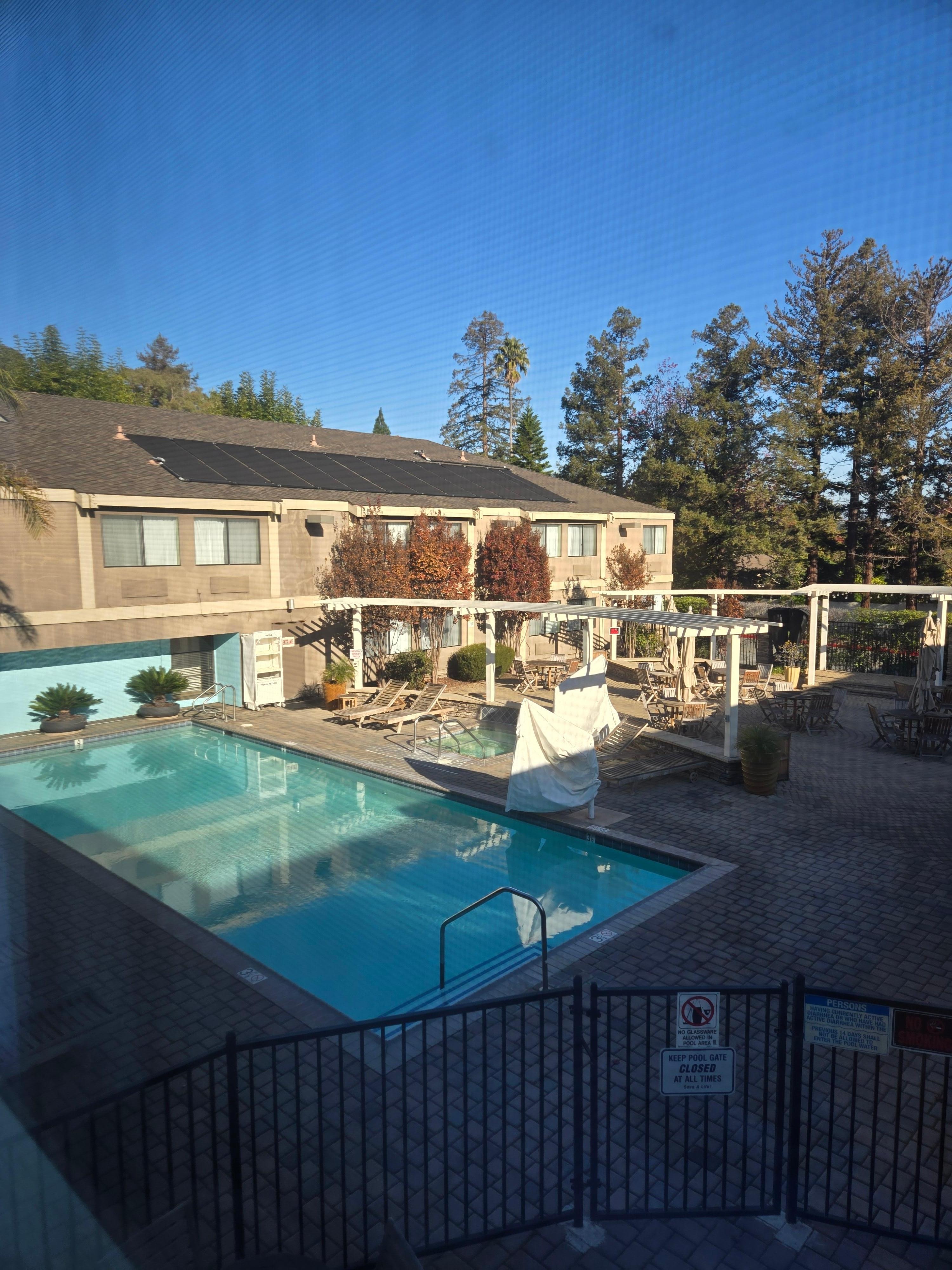 Pool view from room.