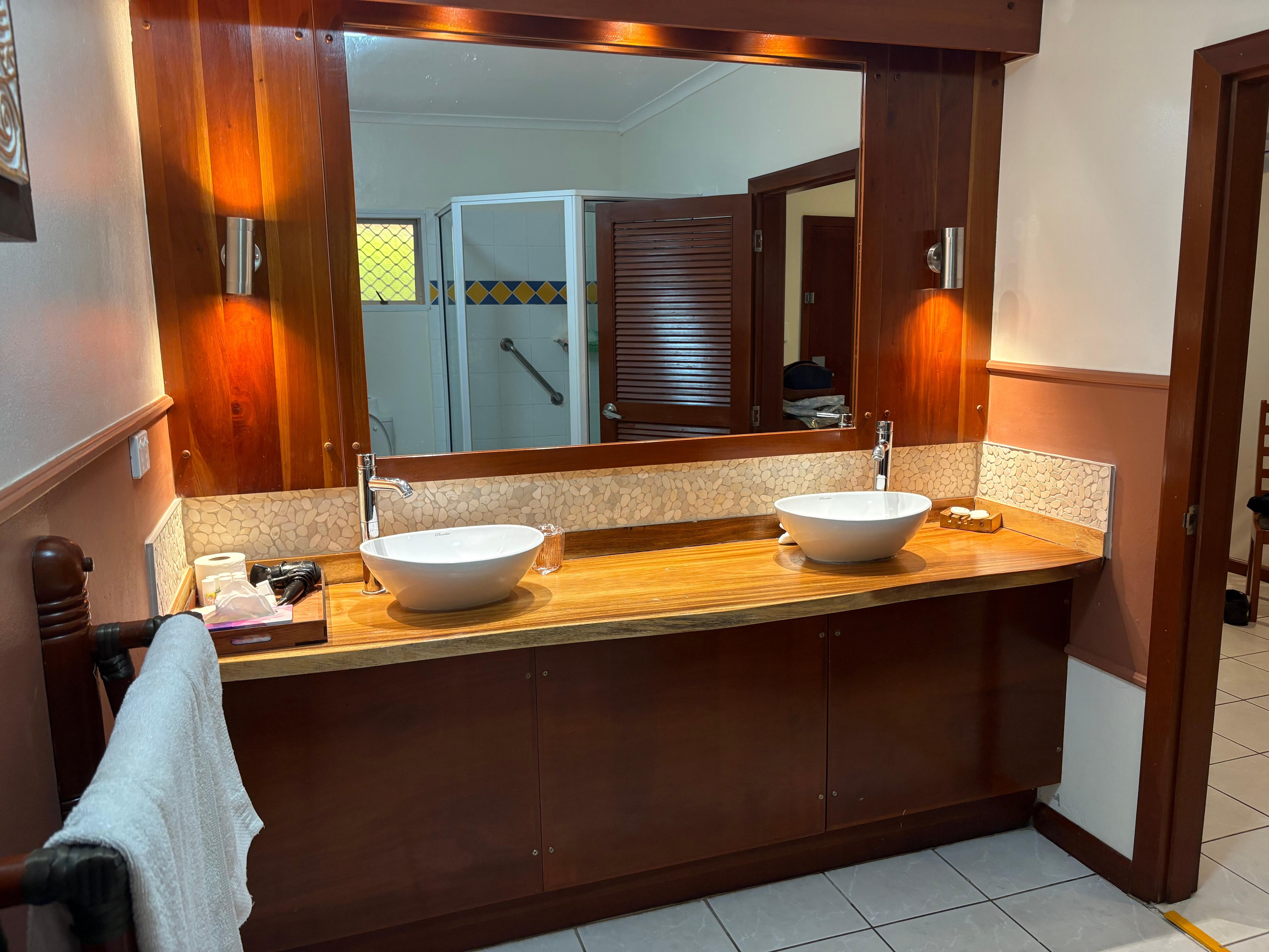 Double vanity for ease of both getting ready. 