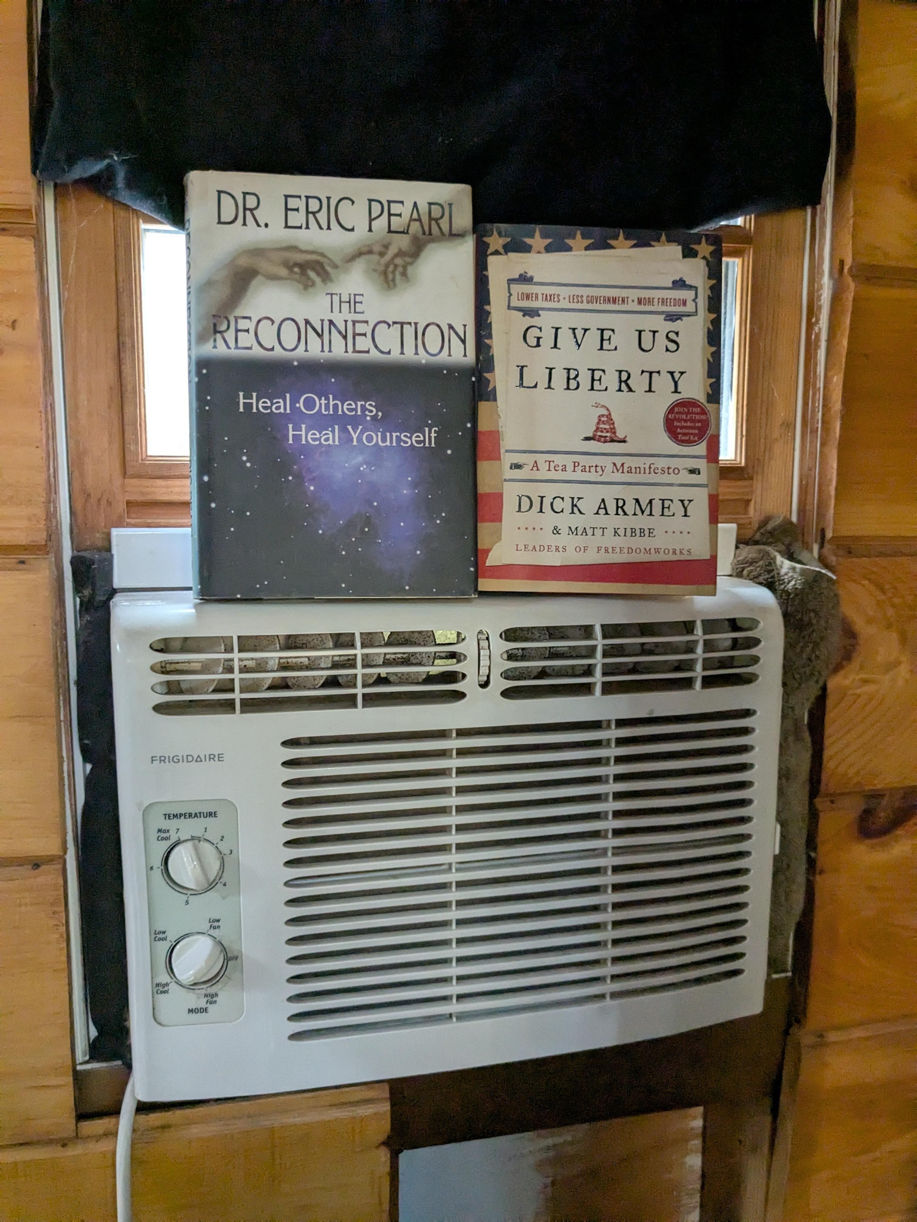 AC unit in unfinished window.