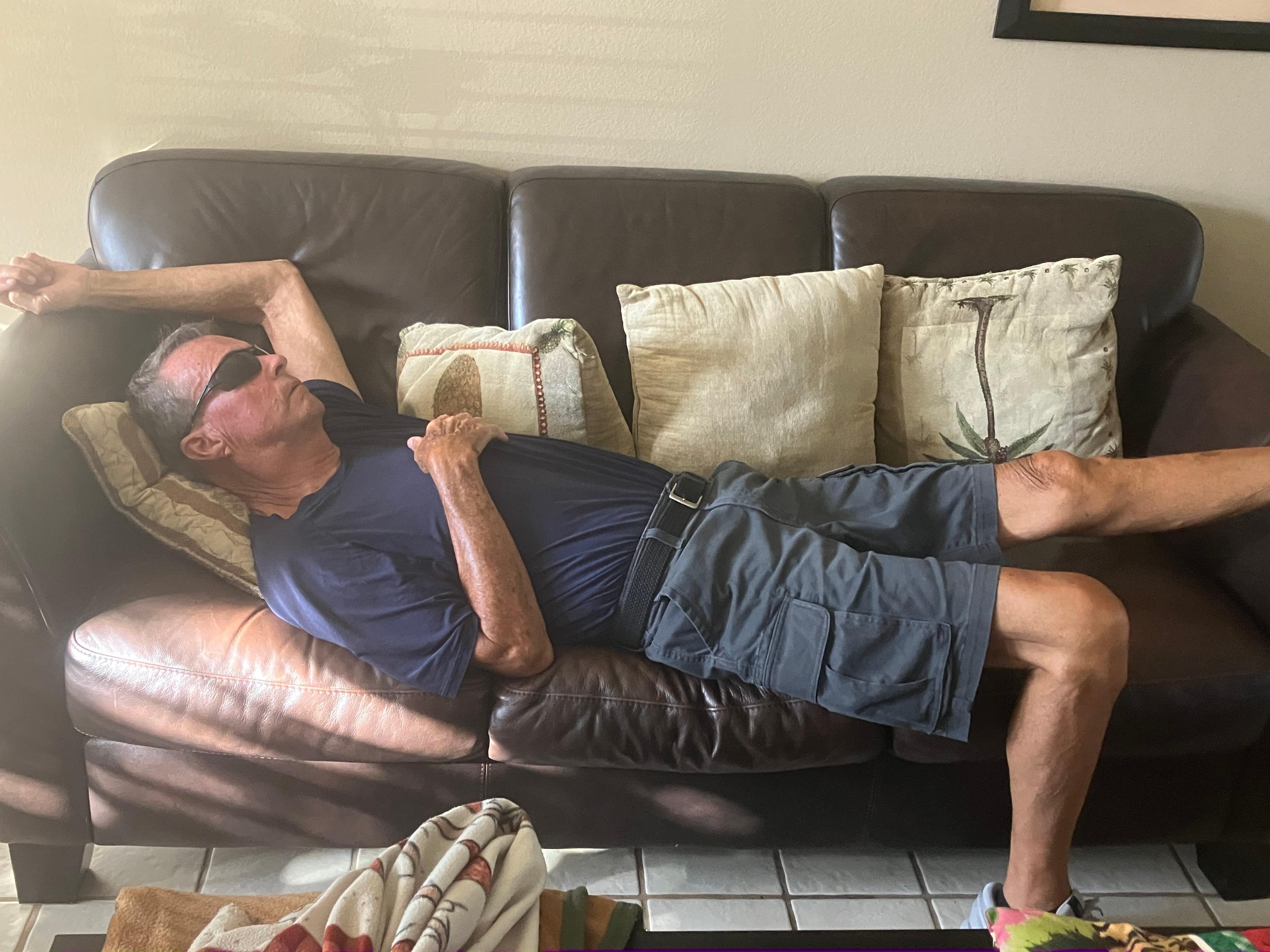 Taking a snooze in comfortable couch