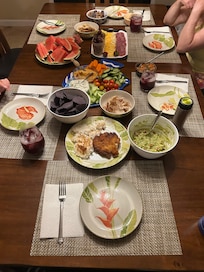 One of our "dinners" we quickly put together and enjoyed at the large dining table