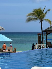 In the pool looking to the beach