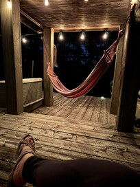 Backyard deck at night