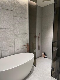 The bathroom and bathtub were absolutely gorgeous!