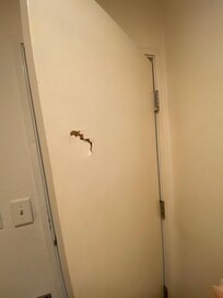Hole in bathroom door.