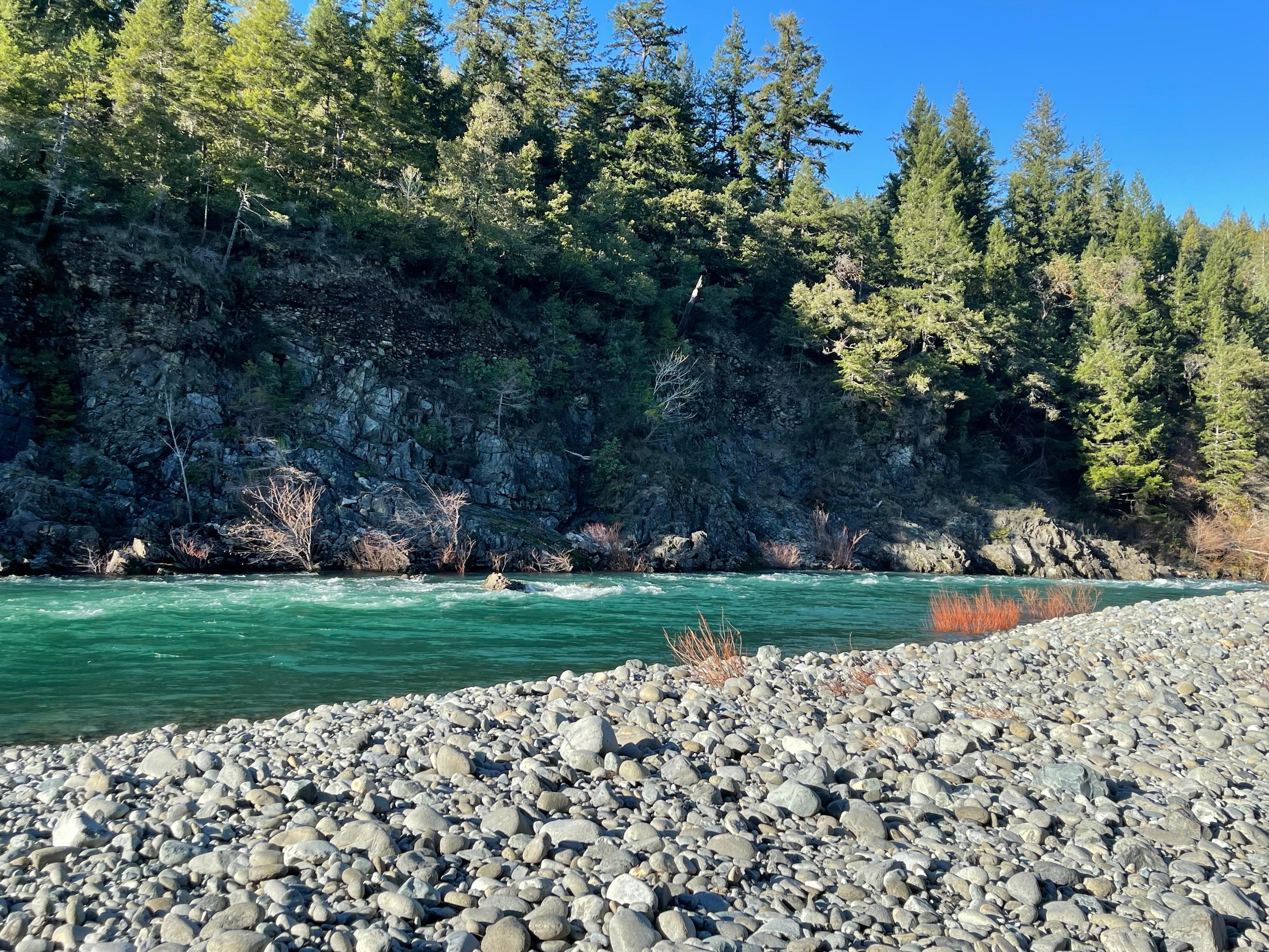 Bank of the Smith River near a boat launch.