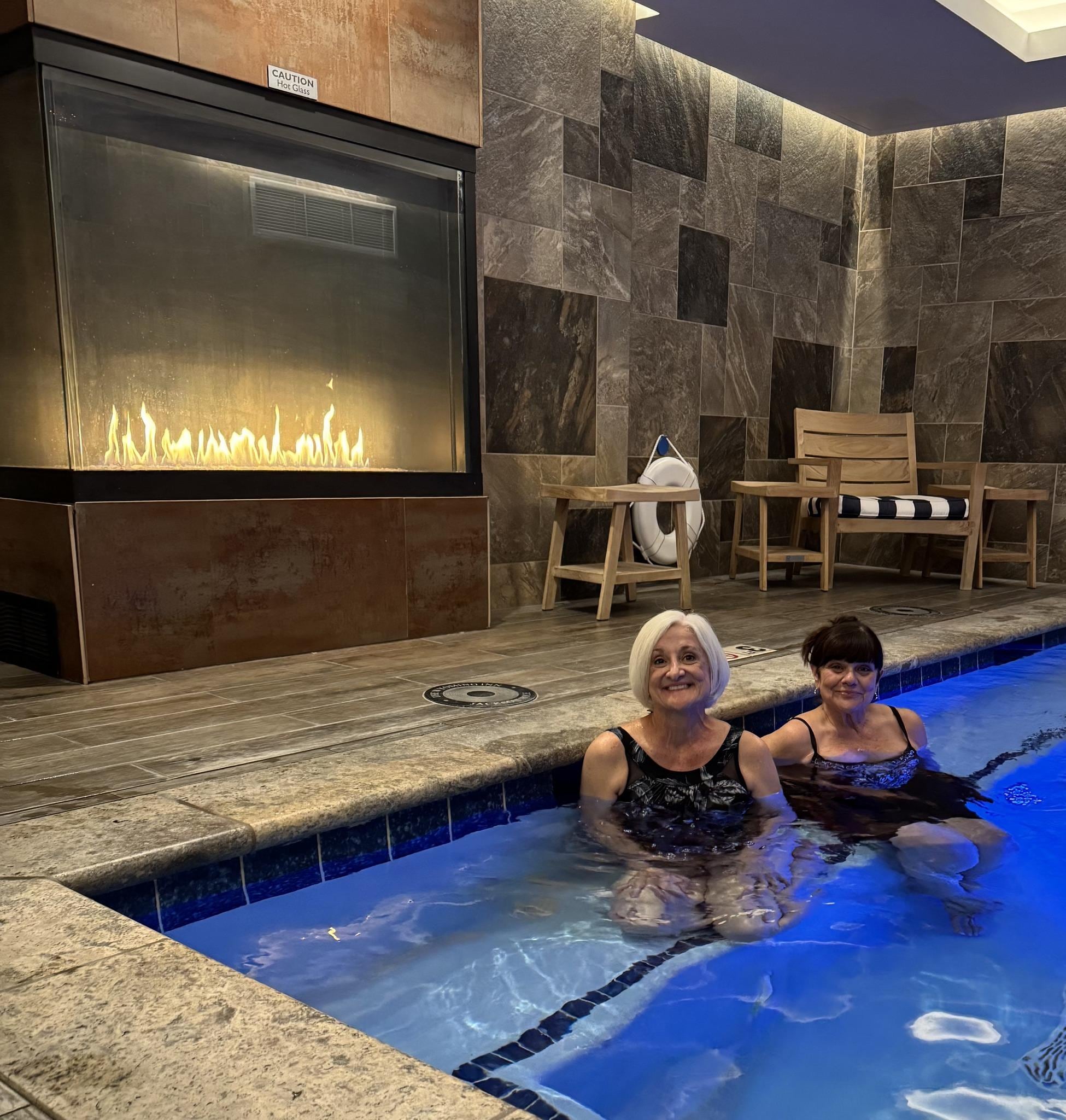 VERY NICE hot tub with fireplace, robes and slippers.