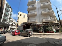 Hotel is visible to the left, down Theotokopoulou. Bar/cafe Chagiata is in foreground - wonderful place