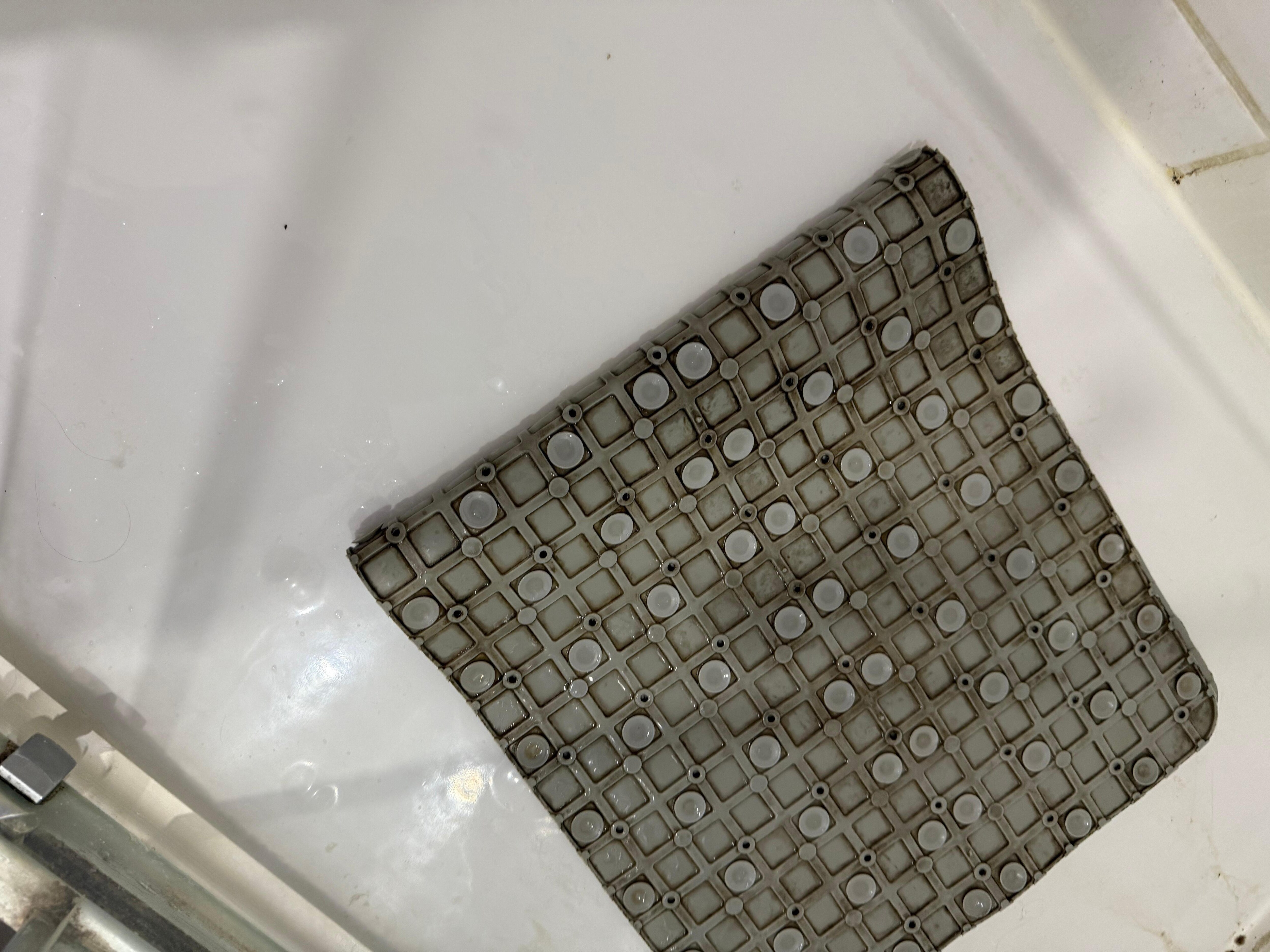 Moldy mat on bottom of shower
