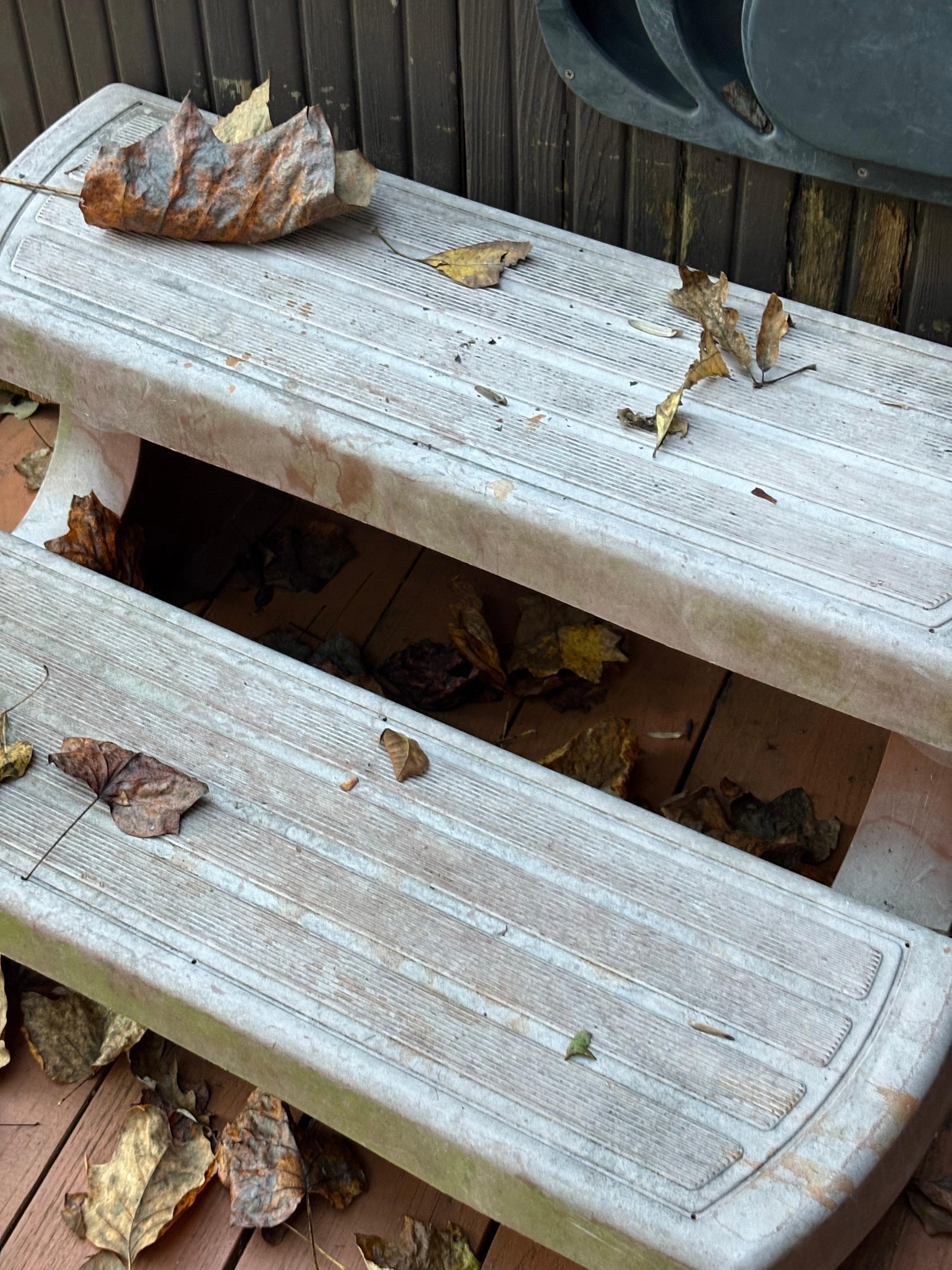 Dirty steps to the hot tub. All it takes is some hot, soapy water and a scrub daddy.