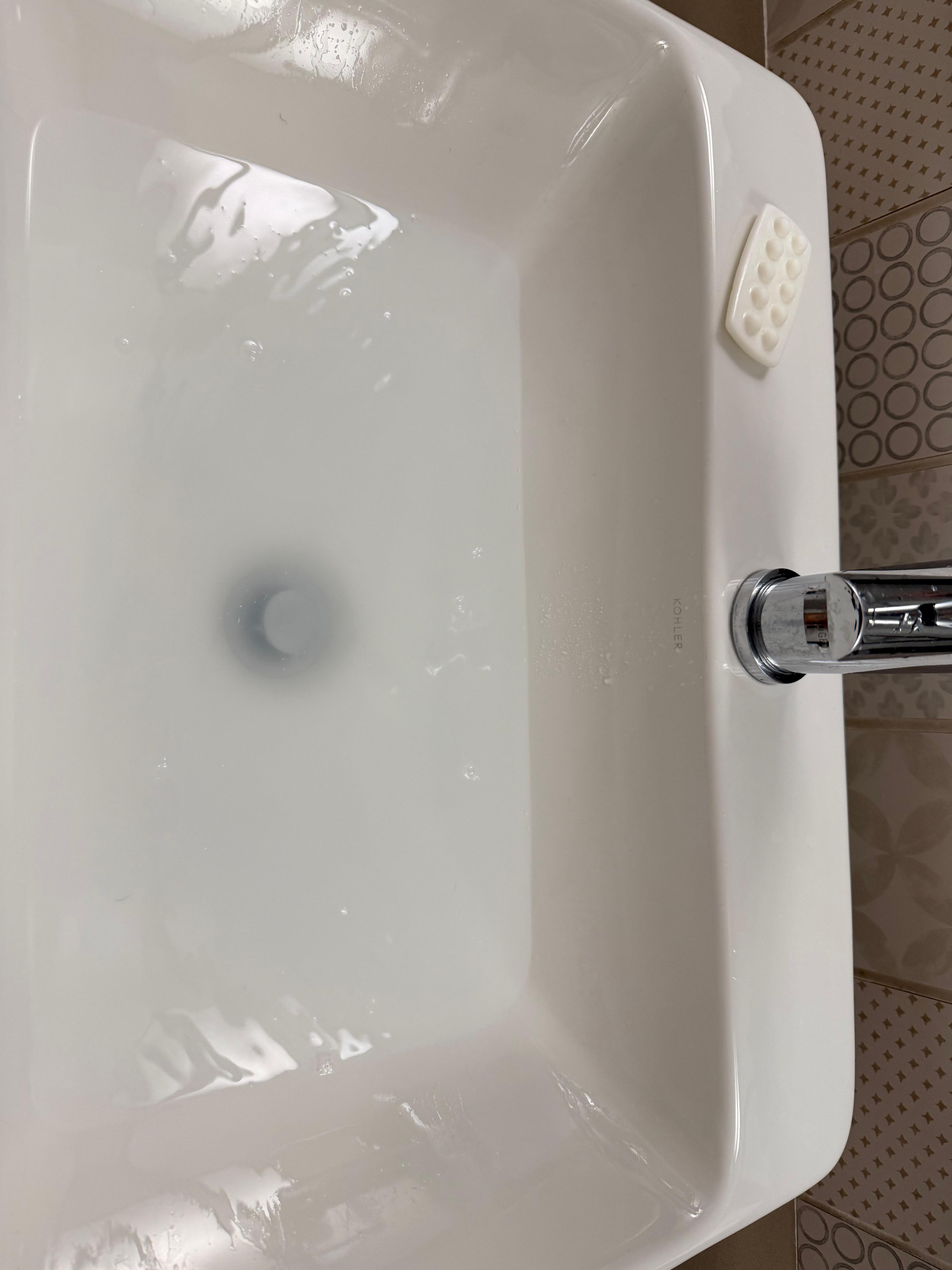 Washroom sink is clogged.