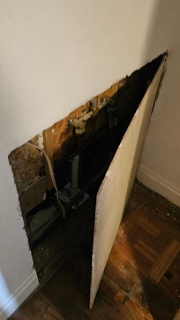 This is an opening from the second bedroom into the basement you can see the filth mold and mildew