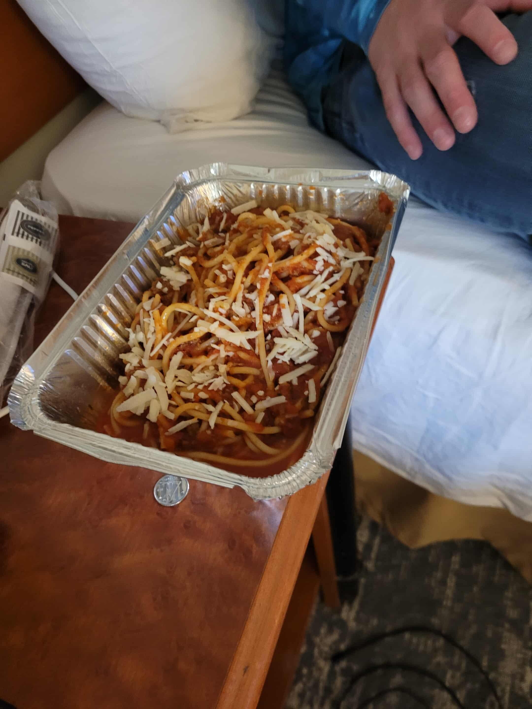 Sphagetti Al' Amatraciana with mozzarella cheese