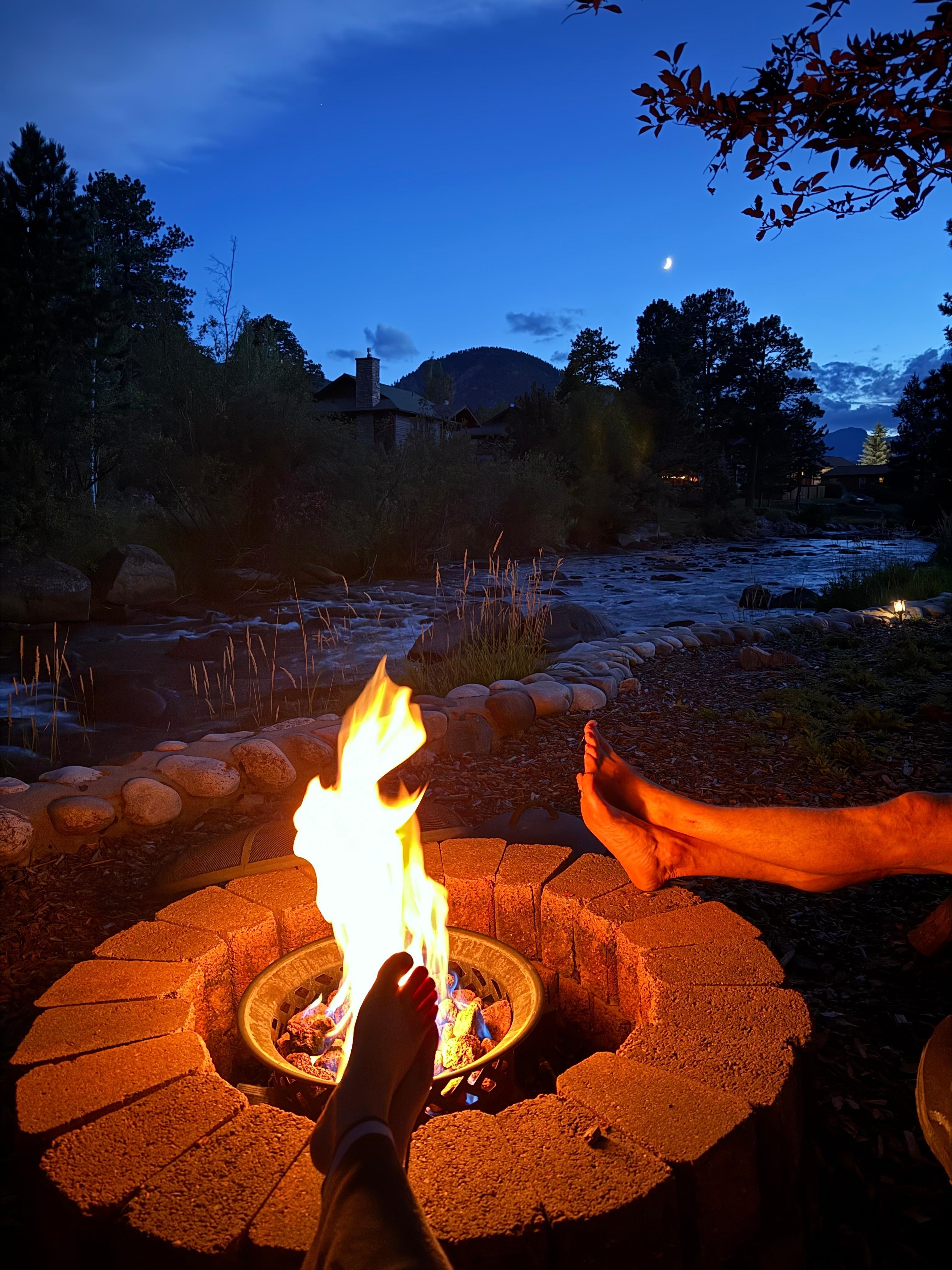 Fire pit at night. Perfect for smores. 
