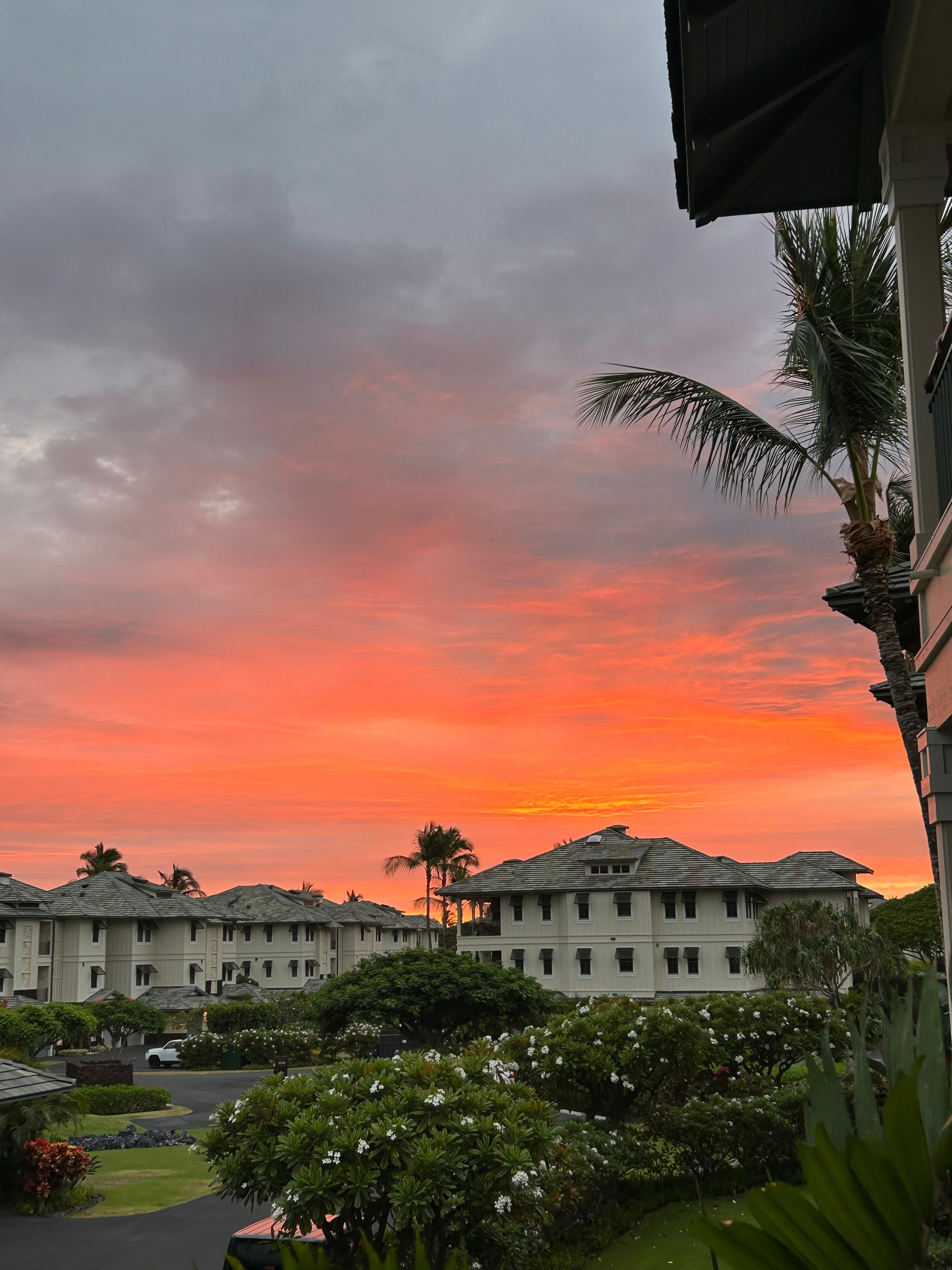 View of sunset from the balcony/deck.