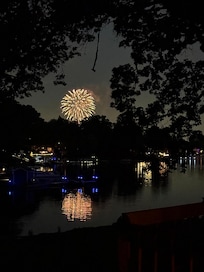 Awesome fireworks as seen thru trees perfectly