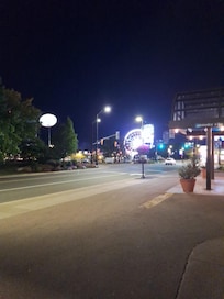 View of the skywheel at night from the front of the hotel