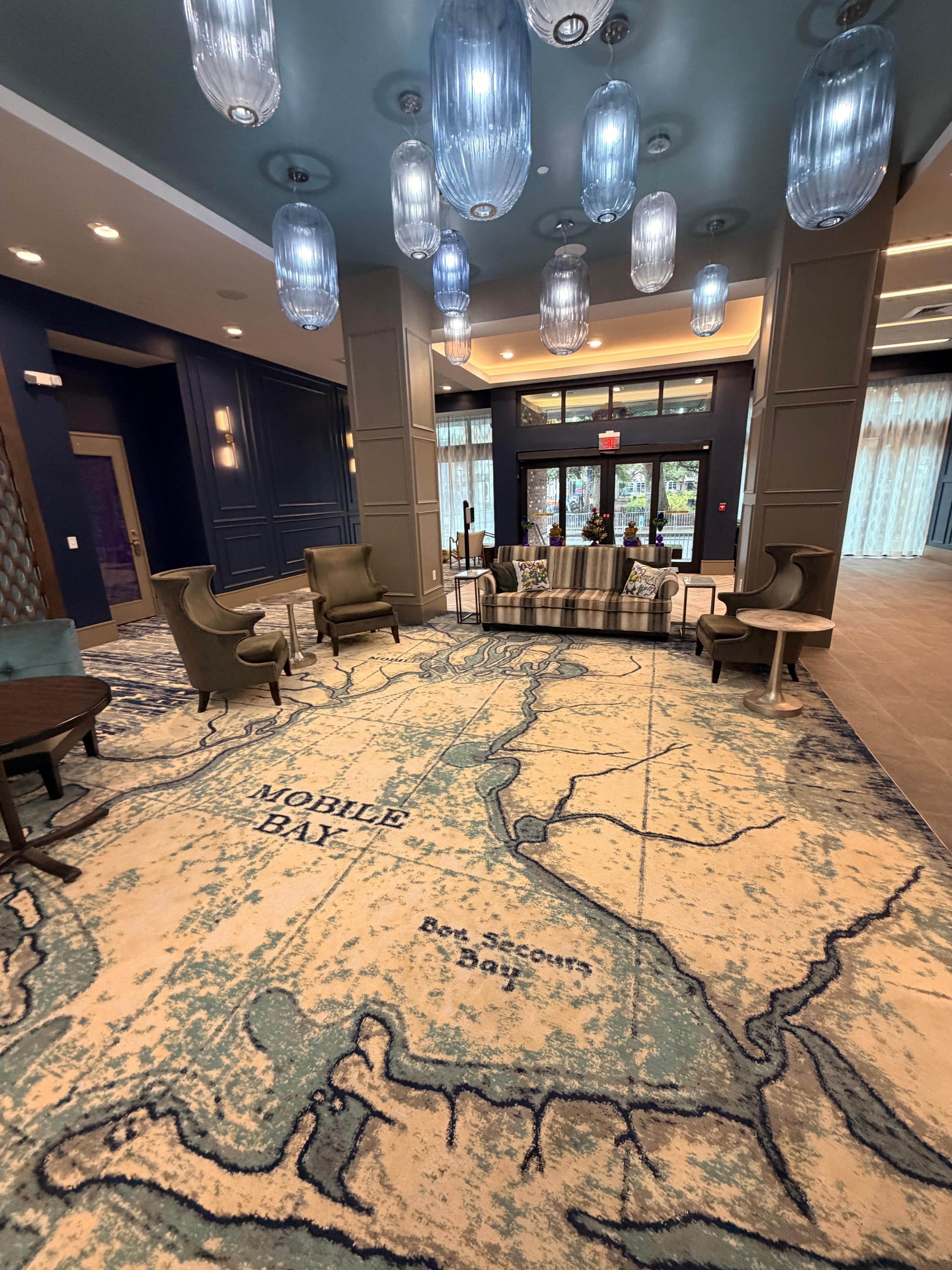 Beautiful lobby and I love the big rug of Mobile Bay