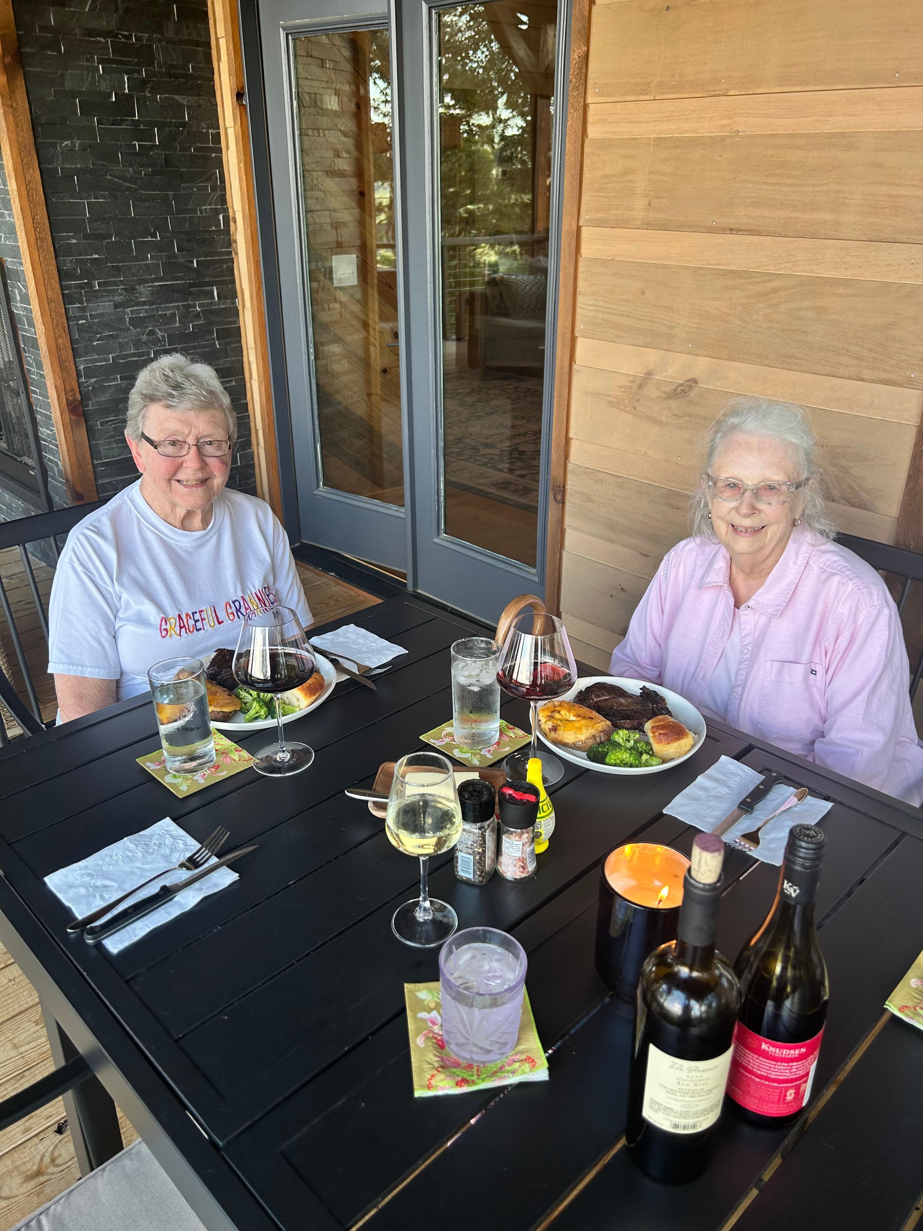 Breakfast on the patio with a view at the mountains