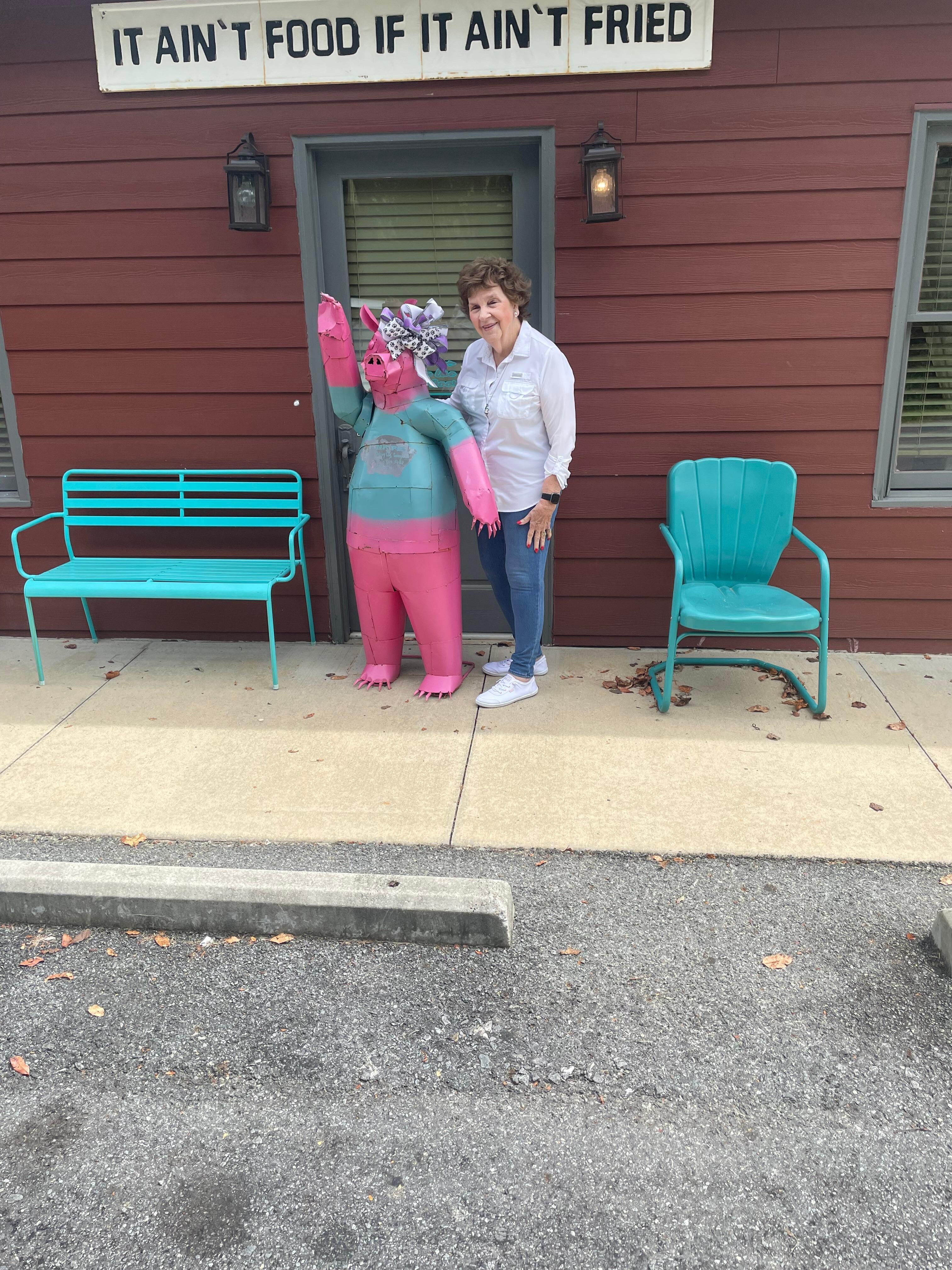 Eating at the Pink Pig, right down the road, yummy!