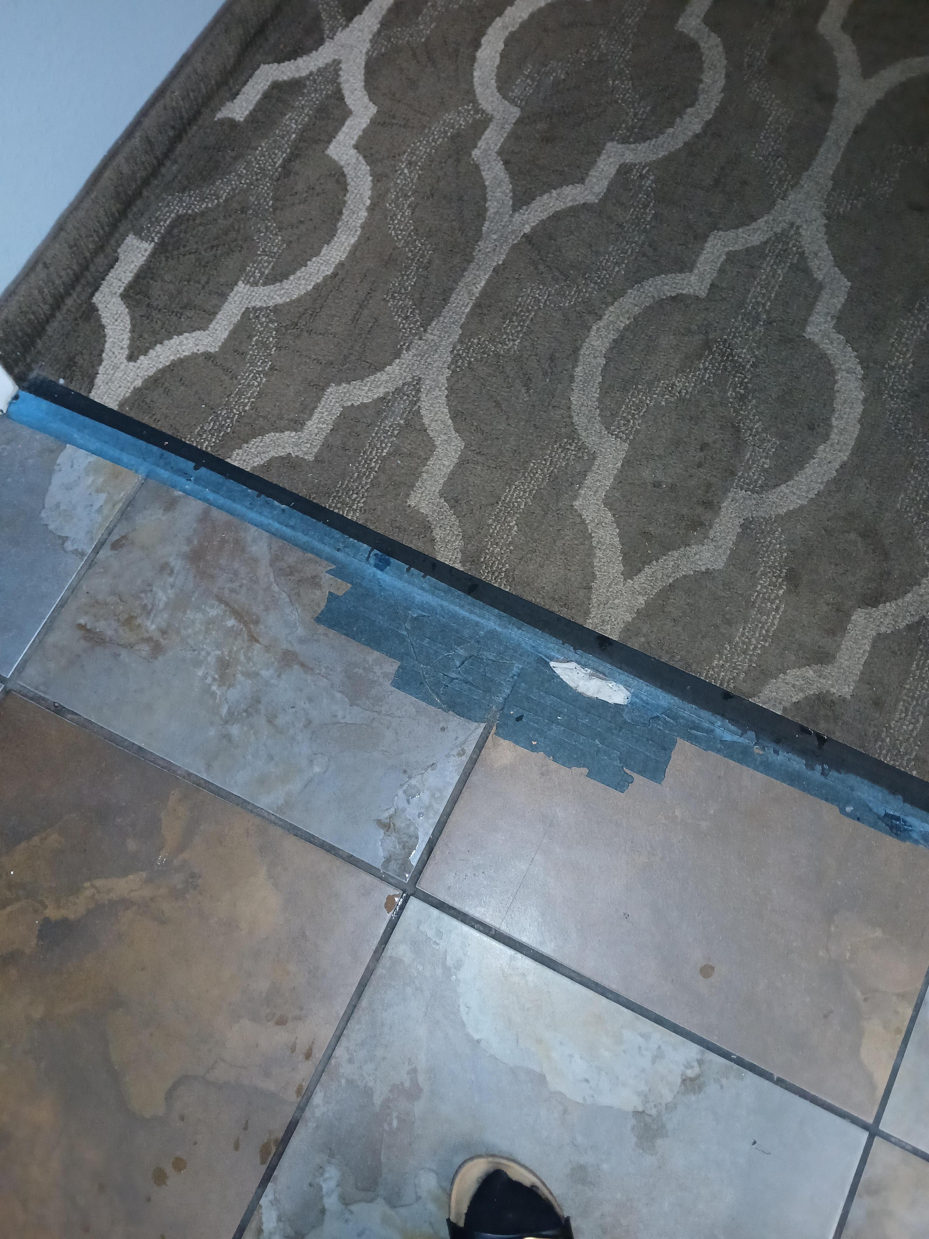 Carpet is fraying and filthy