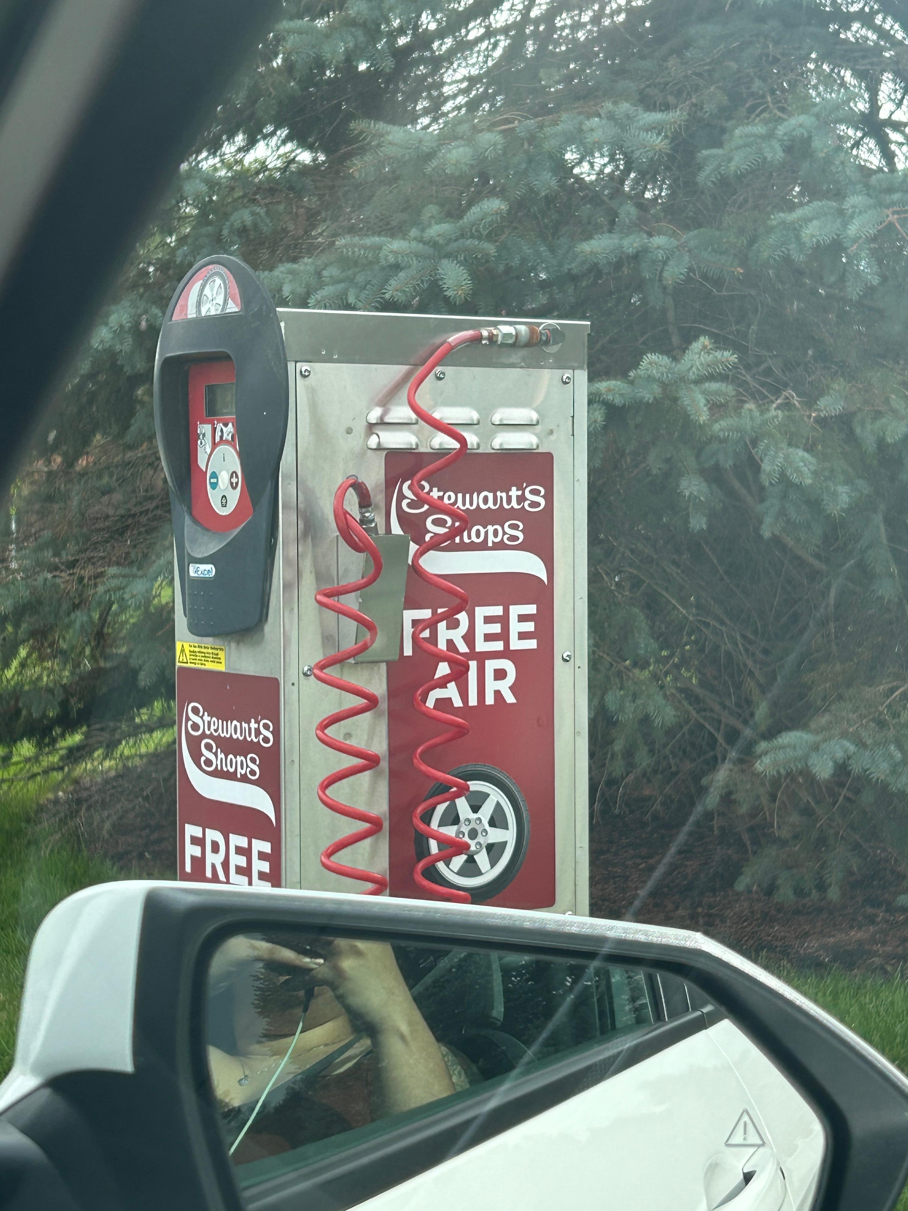 Free tire air at gas station walkable distance from hotel!