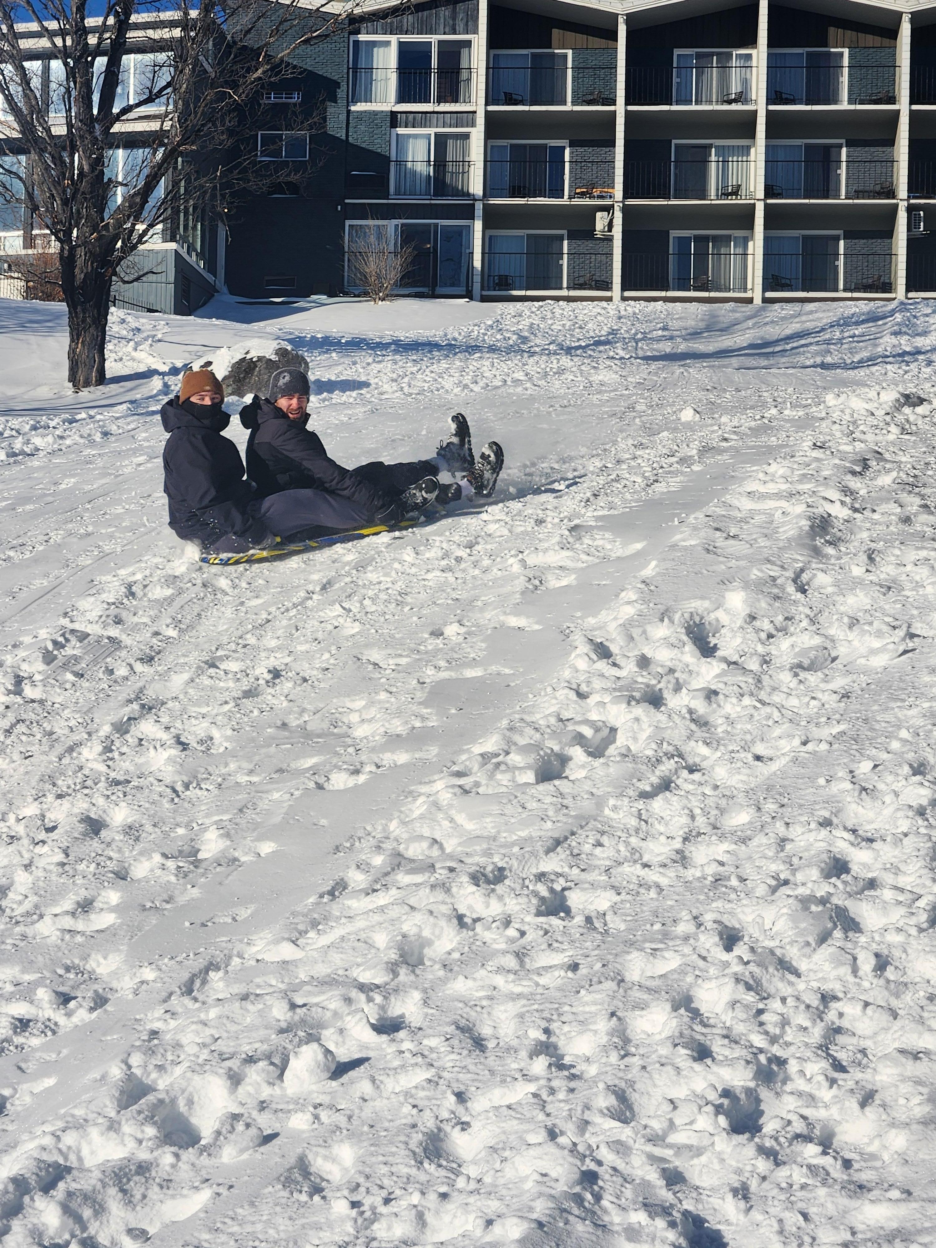 Toboganning hill beside chalets 