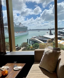 Cruise ship terminal across the street and to the left and right of hotel.
