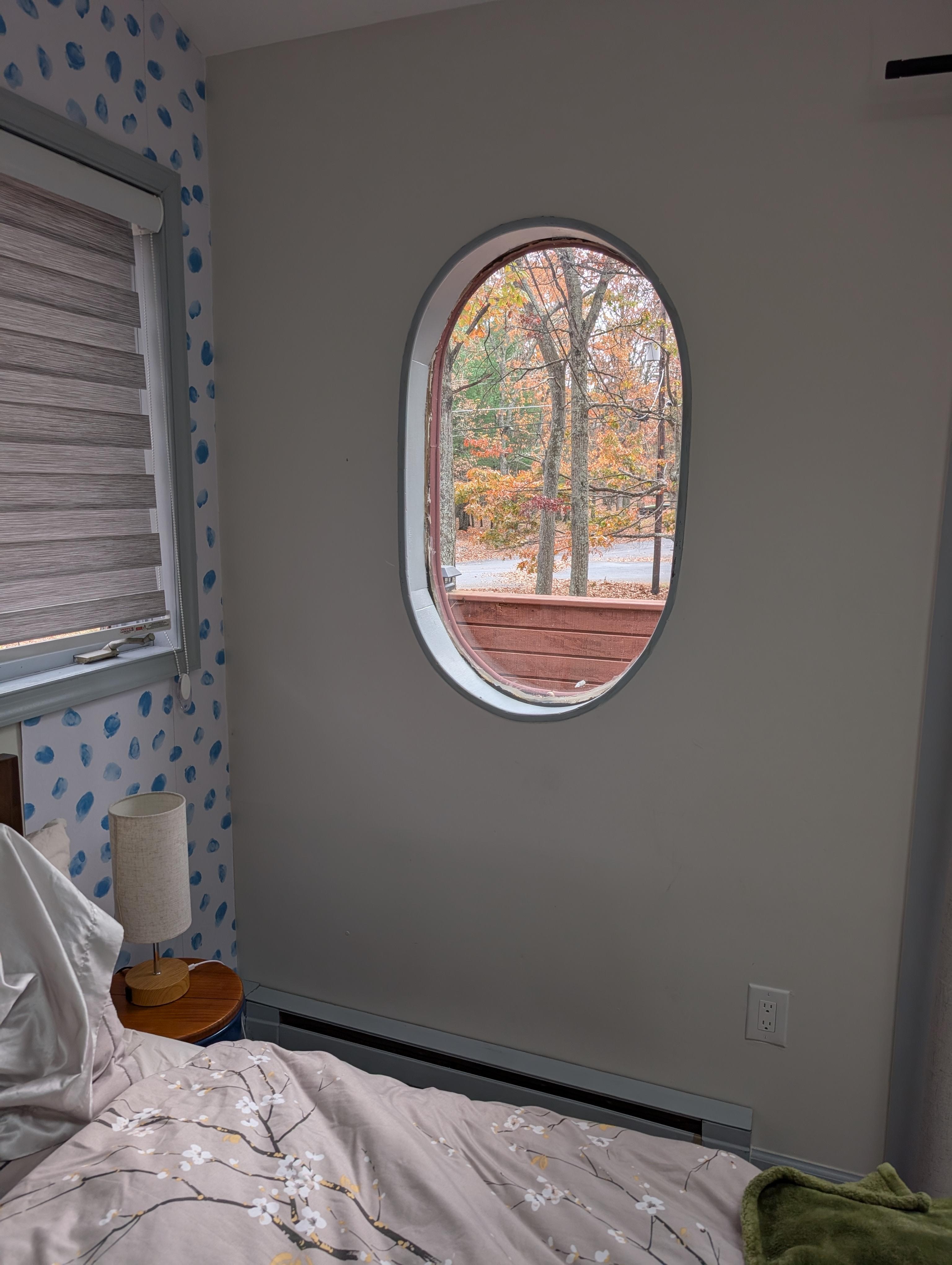 No blinds in a back bedroom