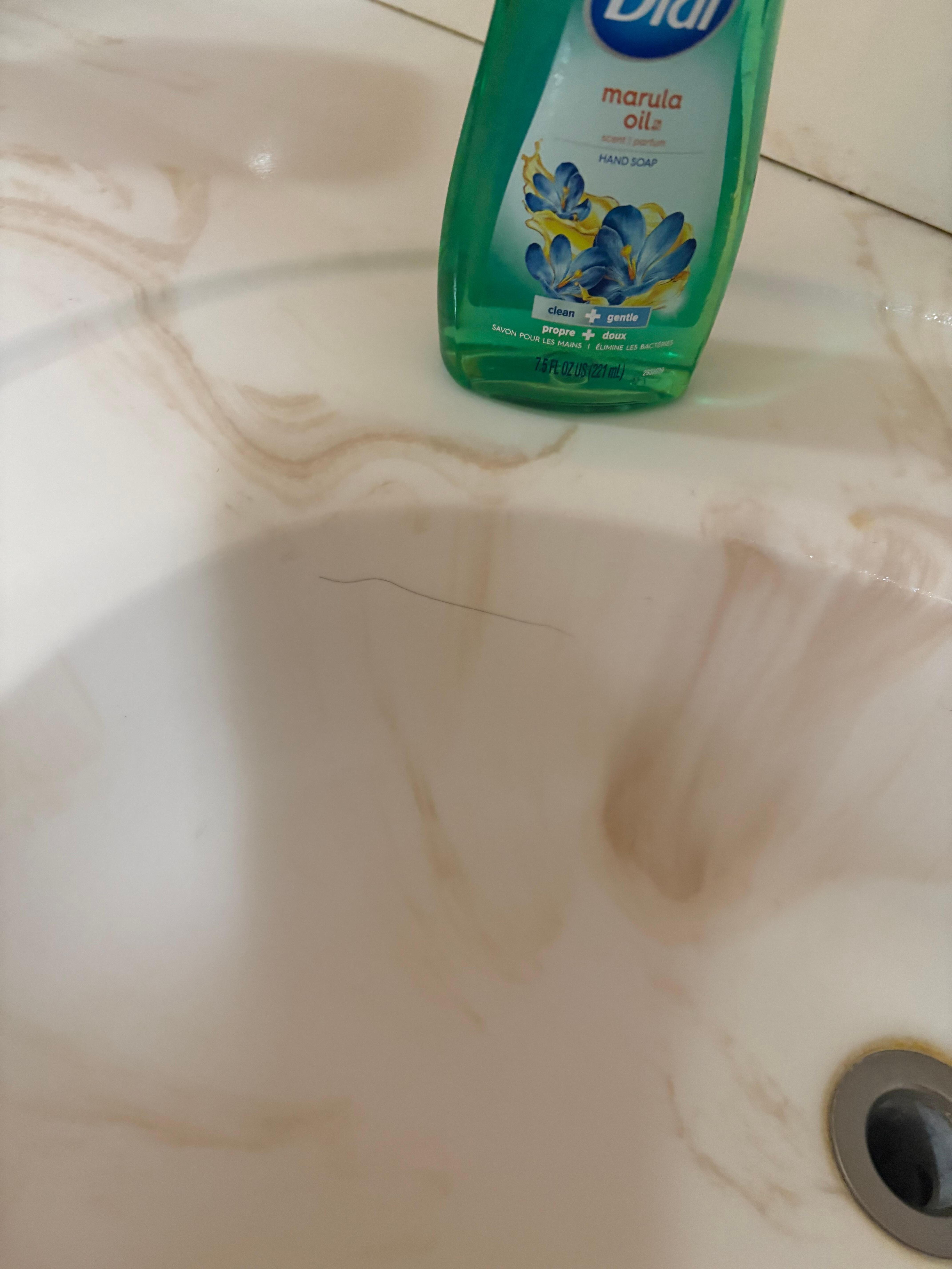 Hair in the up stairs  sink and tub.
