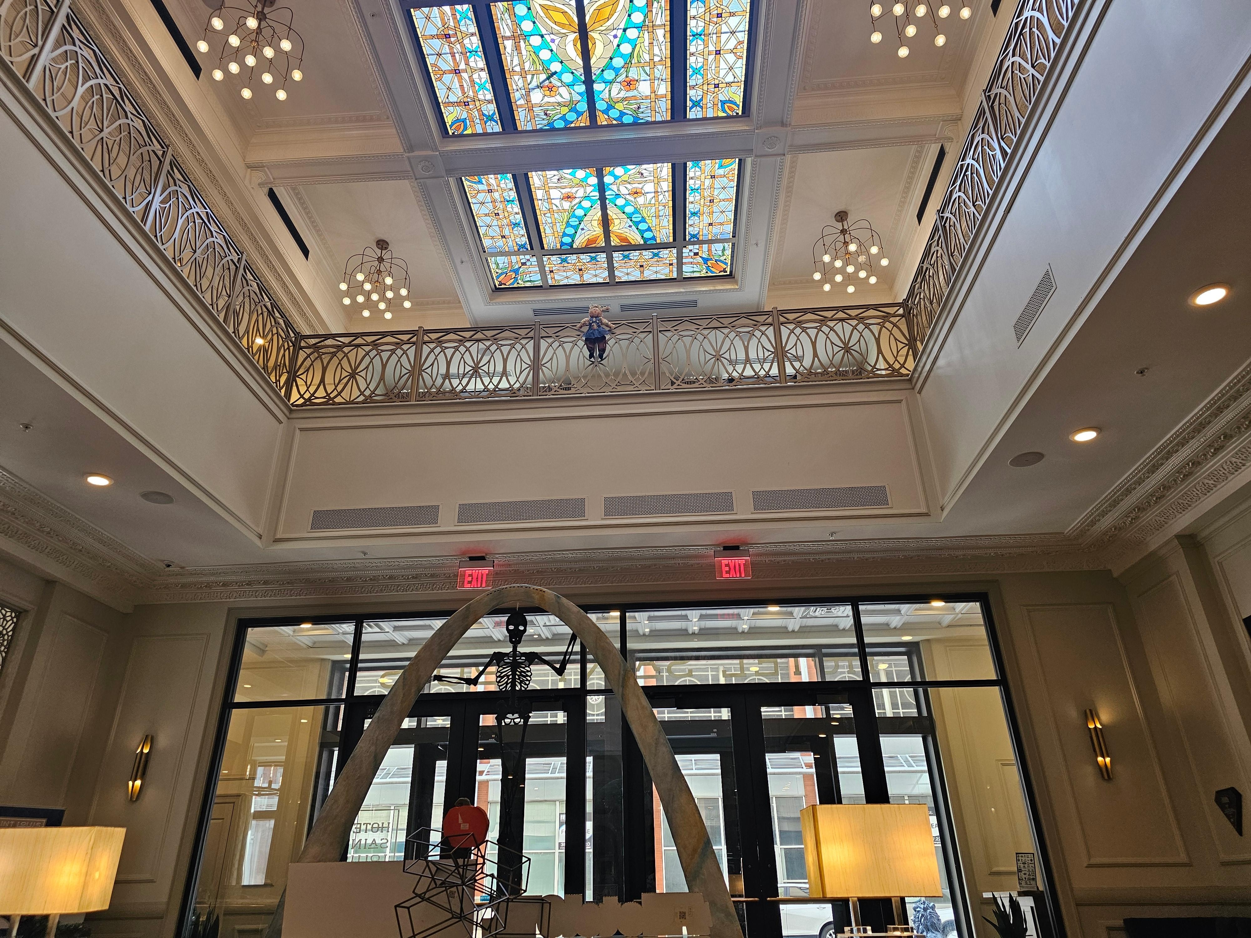 Beautiful stained glass ceiling in the lobby.