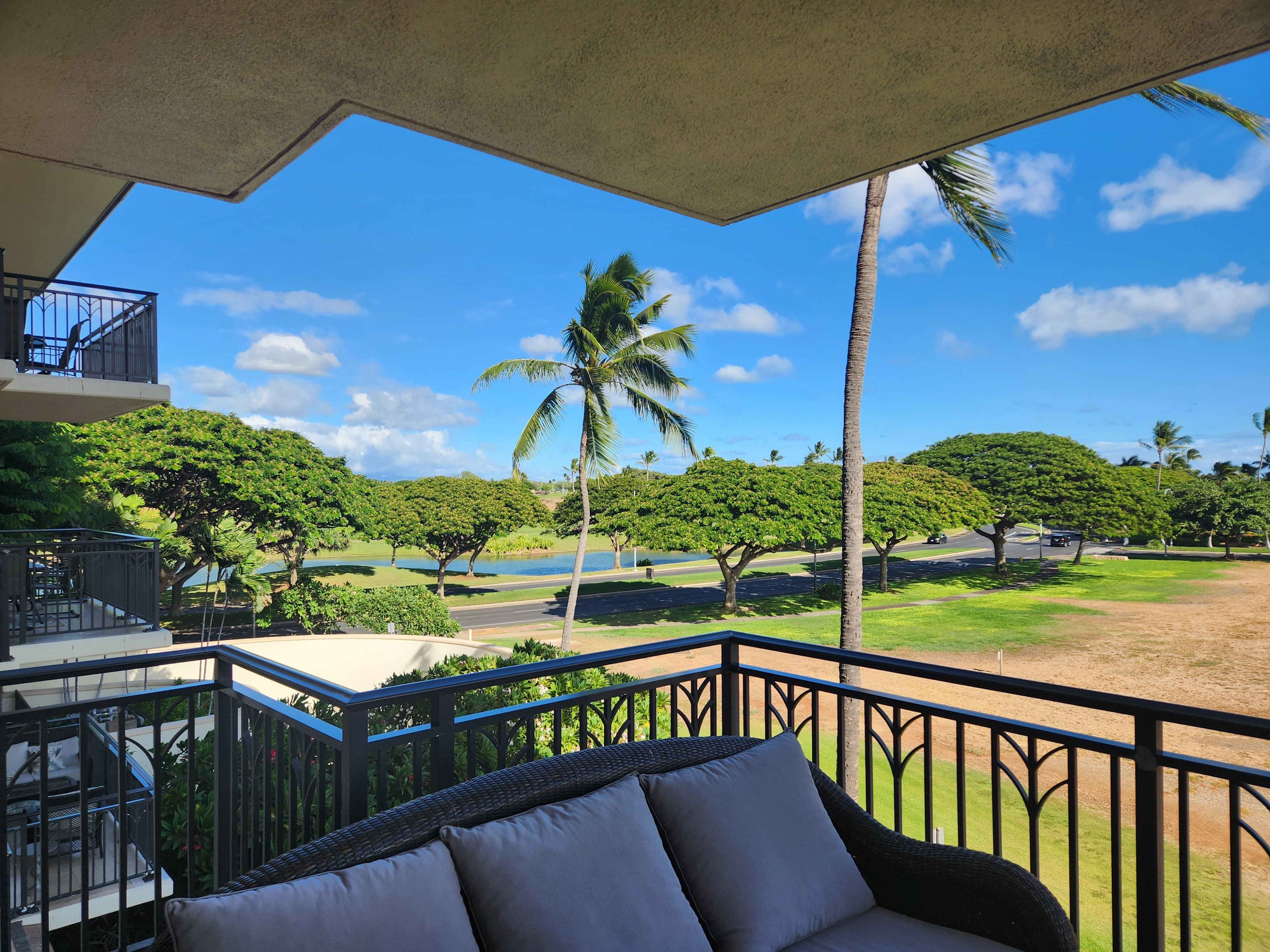 Looking out from the lanai to the golf course