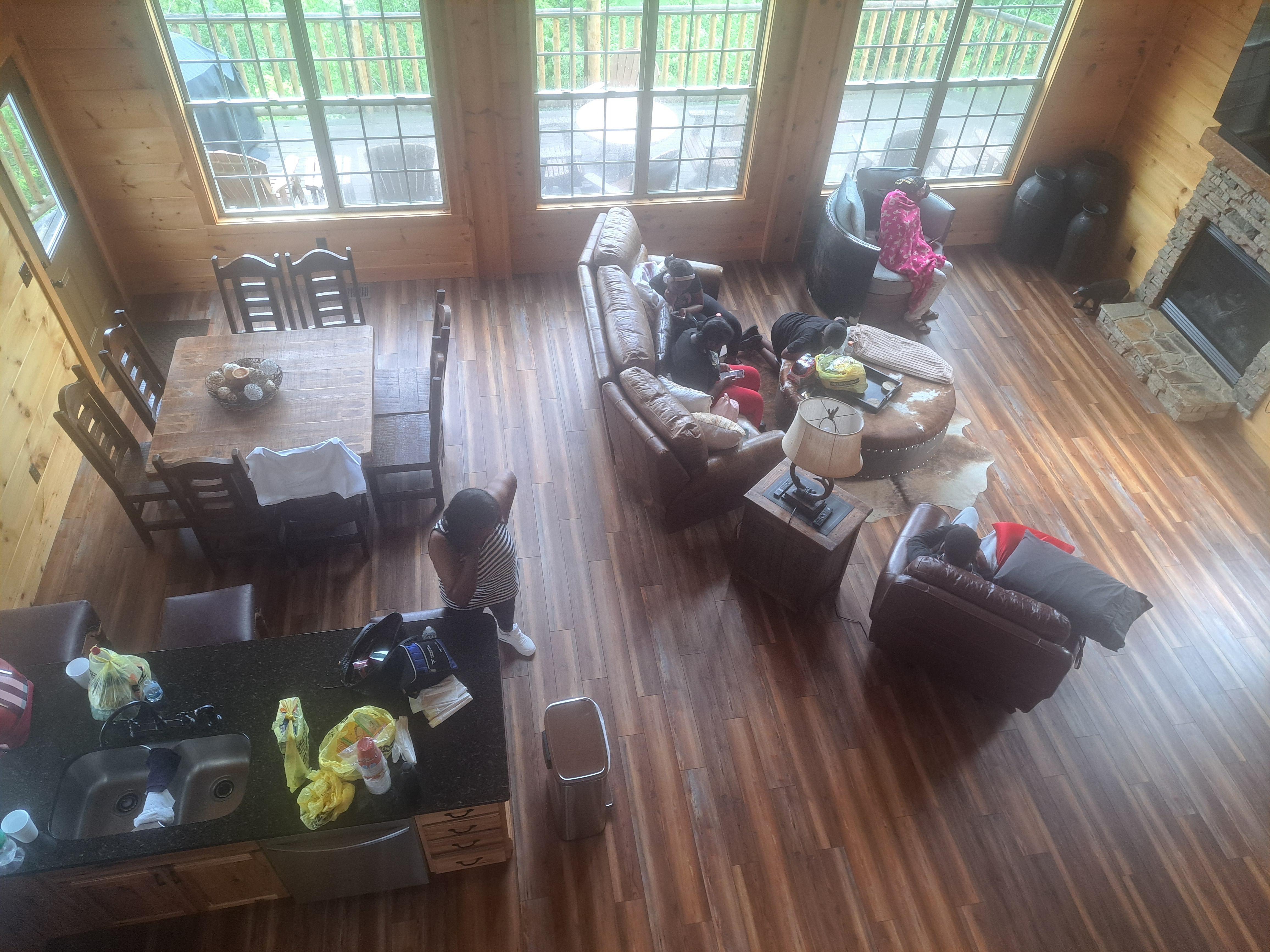 View of main family room from upper level 