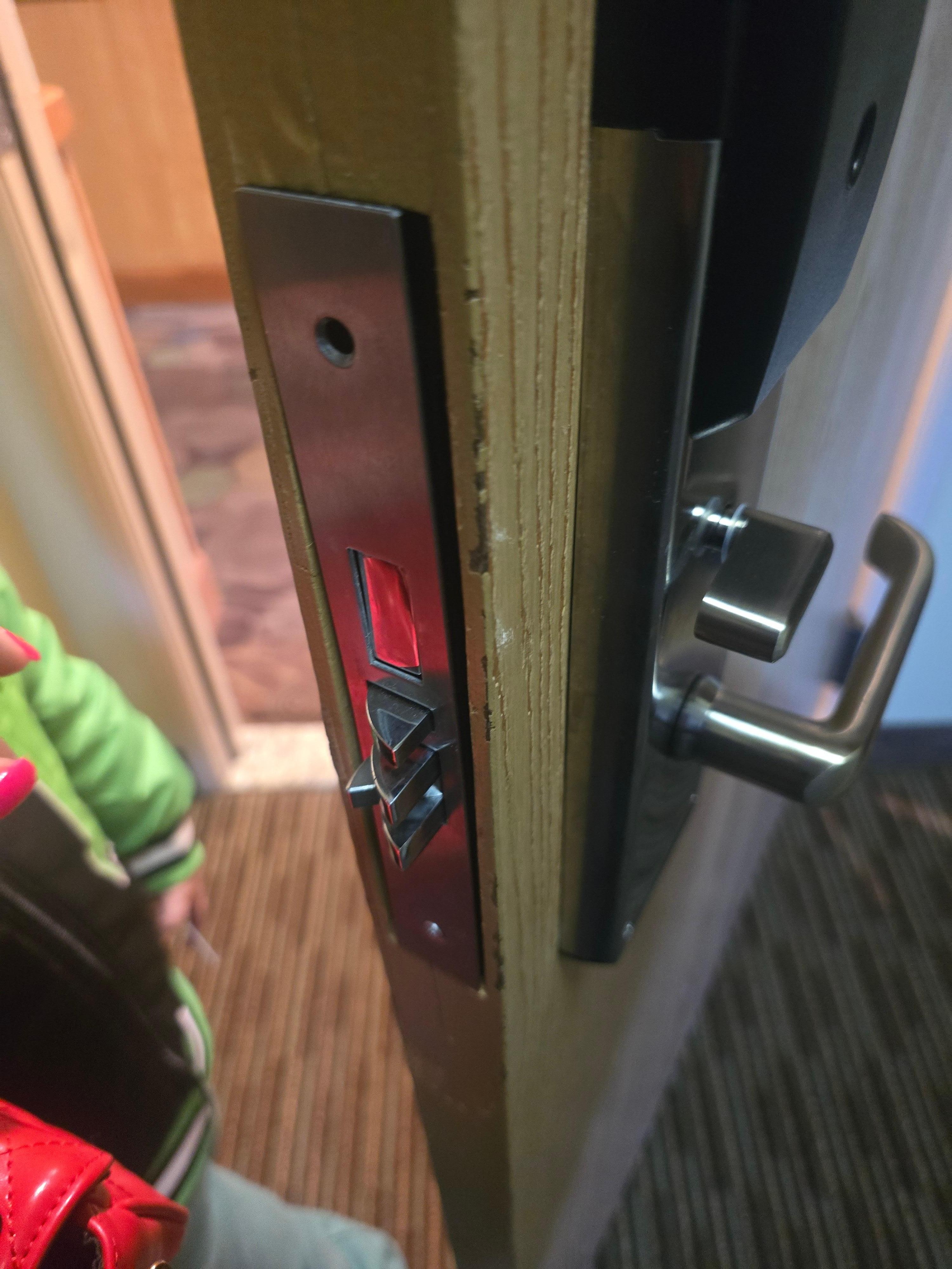 Our door was broken and there was a gap between the door and wall so you could see right through,  when I reported it to the front the lady said if the door closes then you're ok. 