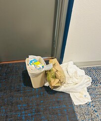 In the absence of any housekeeping, daily chore included leaving trash and towels in the hallway.