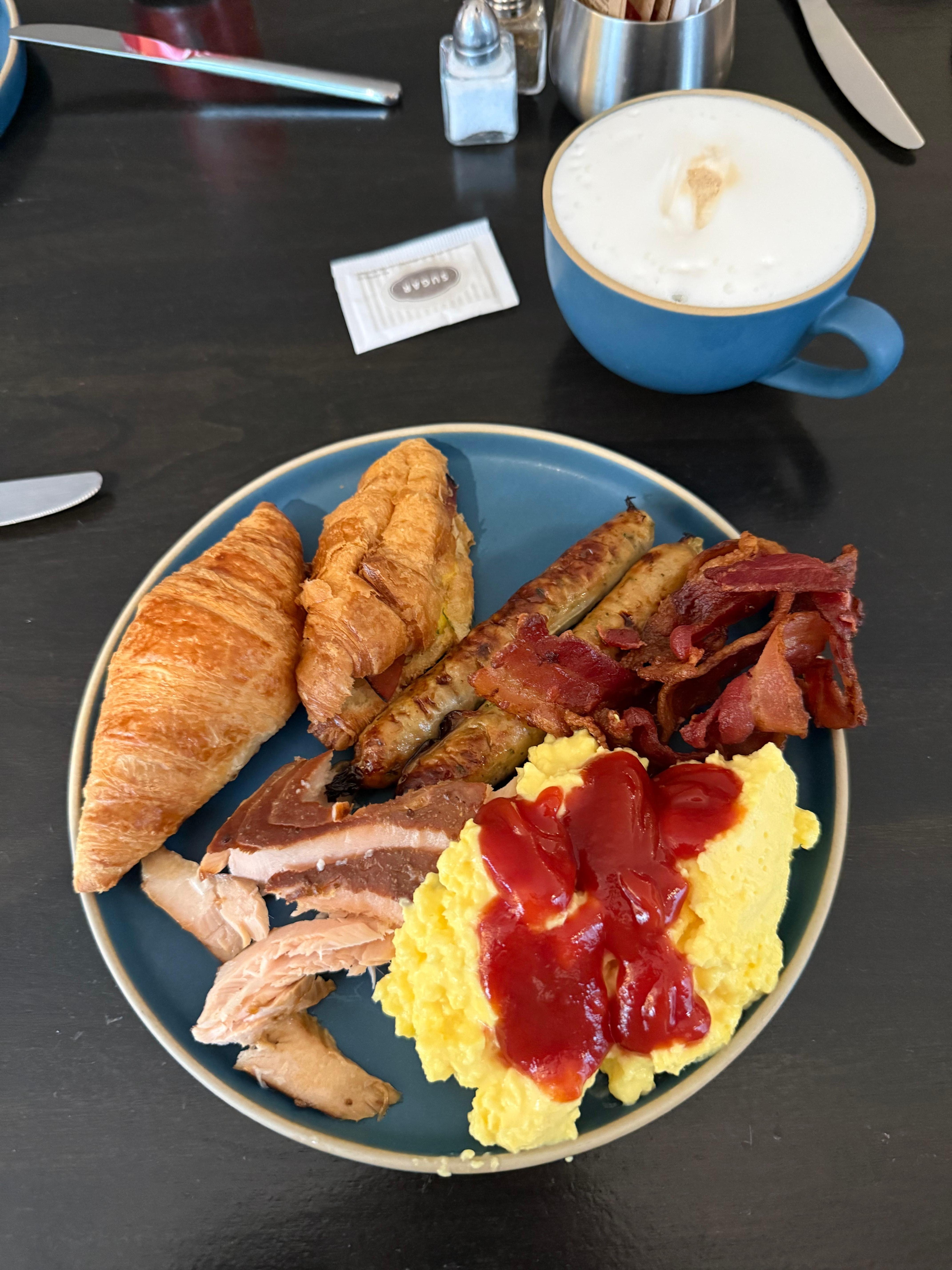 A plate from the breakfast buffet from Fairmont Gold status