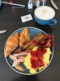 A plate from the breakfast buffet from Fairmont Gold status