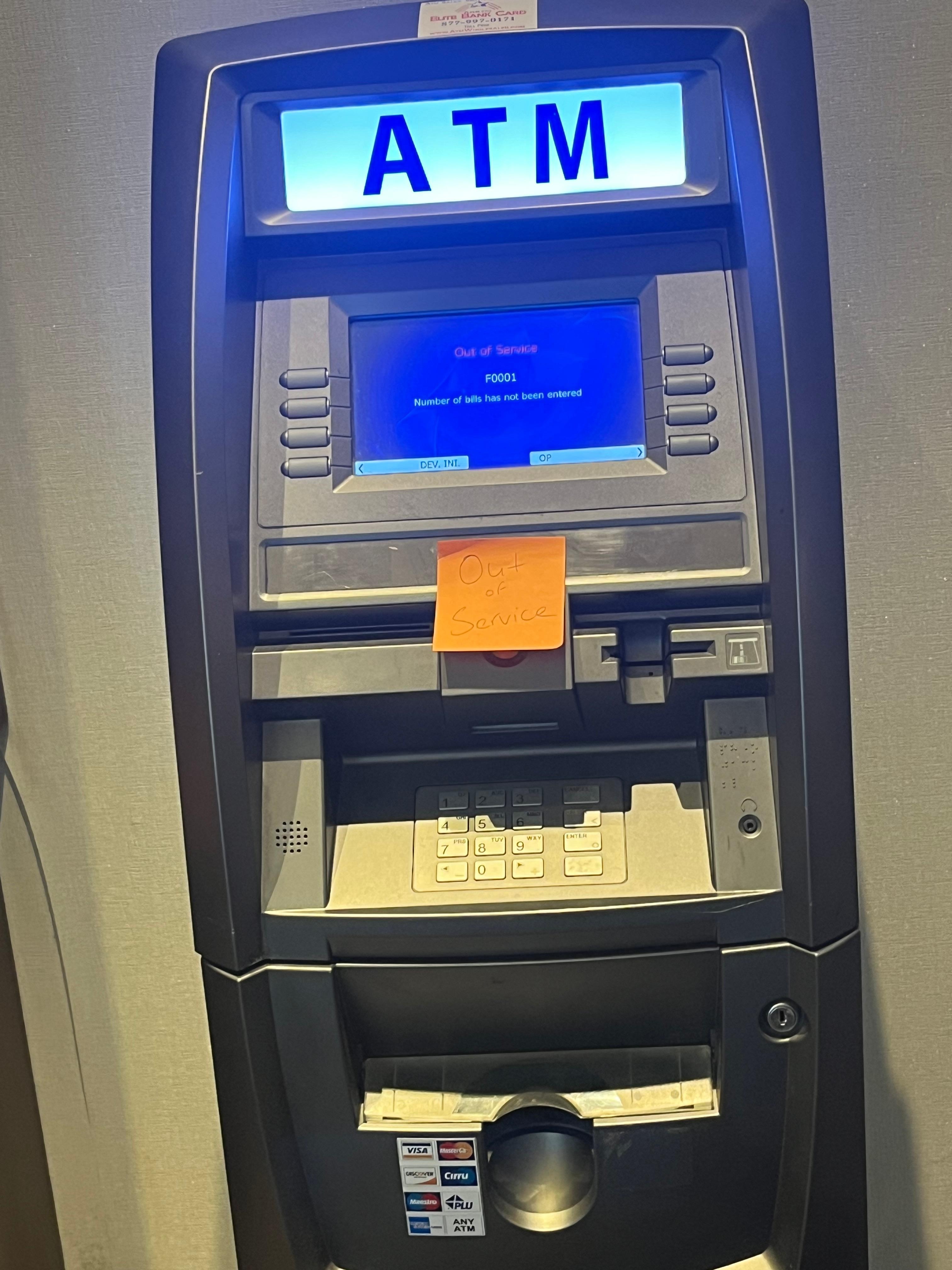 No ATM available all weekend 