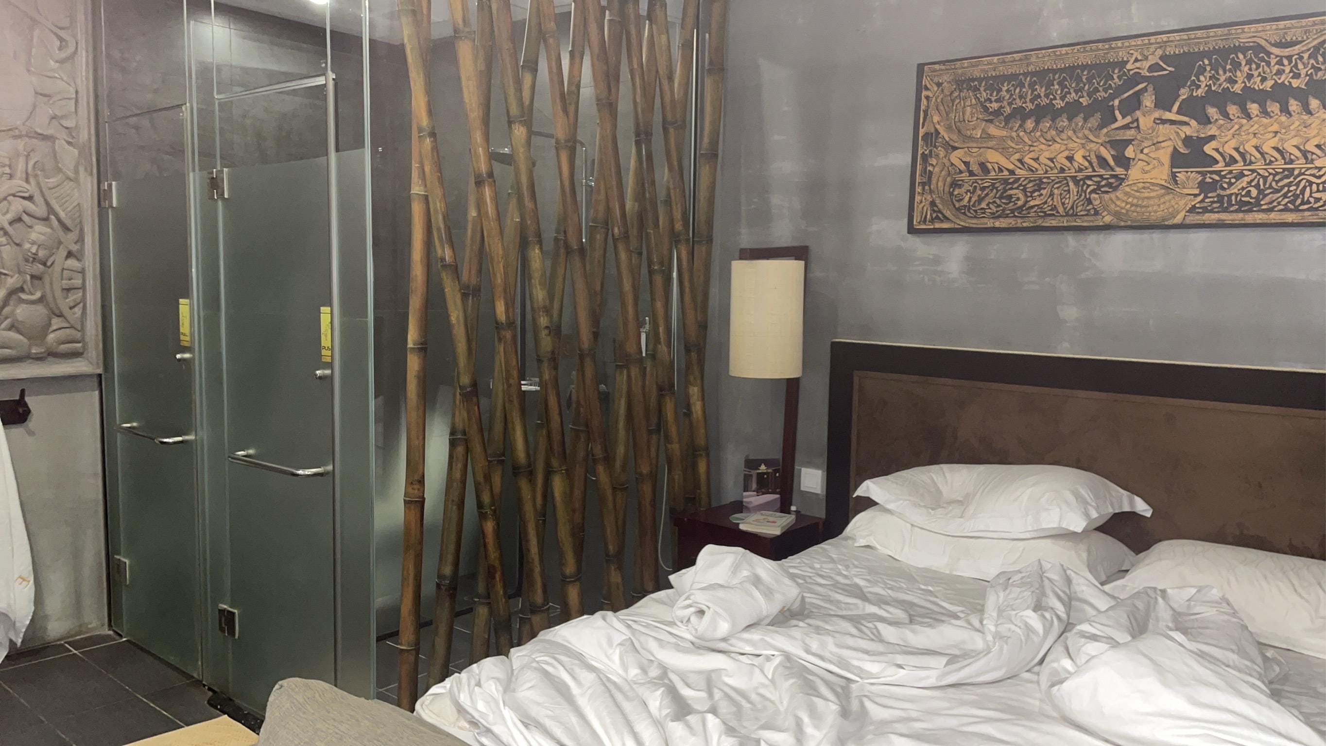 ベッドのすぐ横がシャワー室とトイレ。