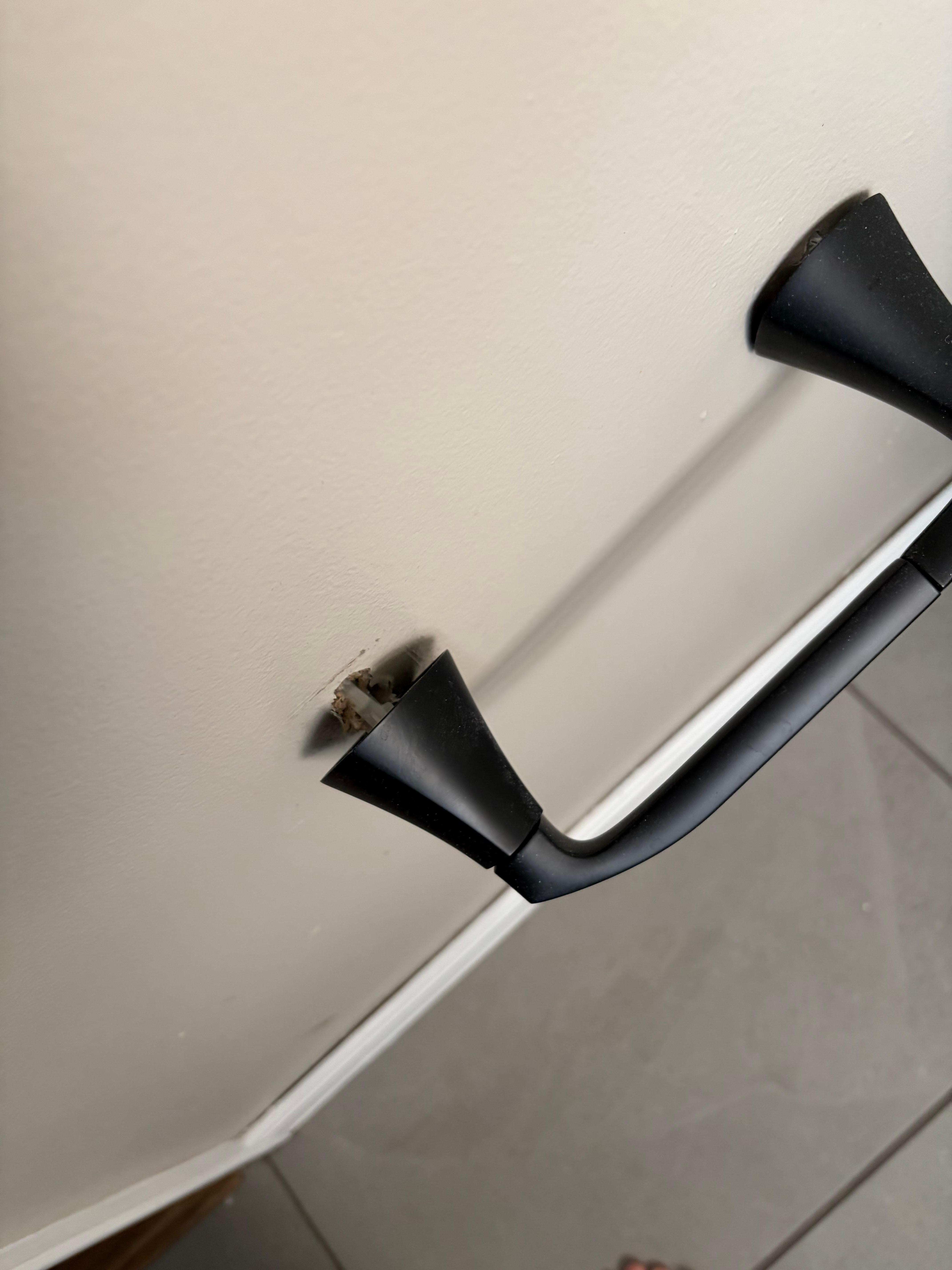 Toilet paper holder completely coming out of wall but housekeeping put toilet paper on it??