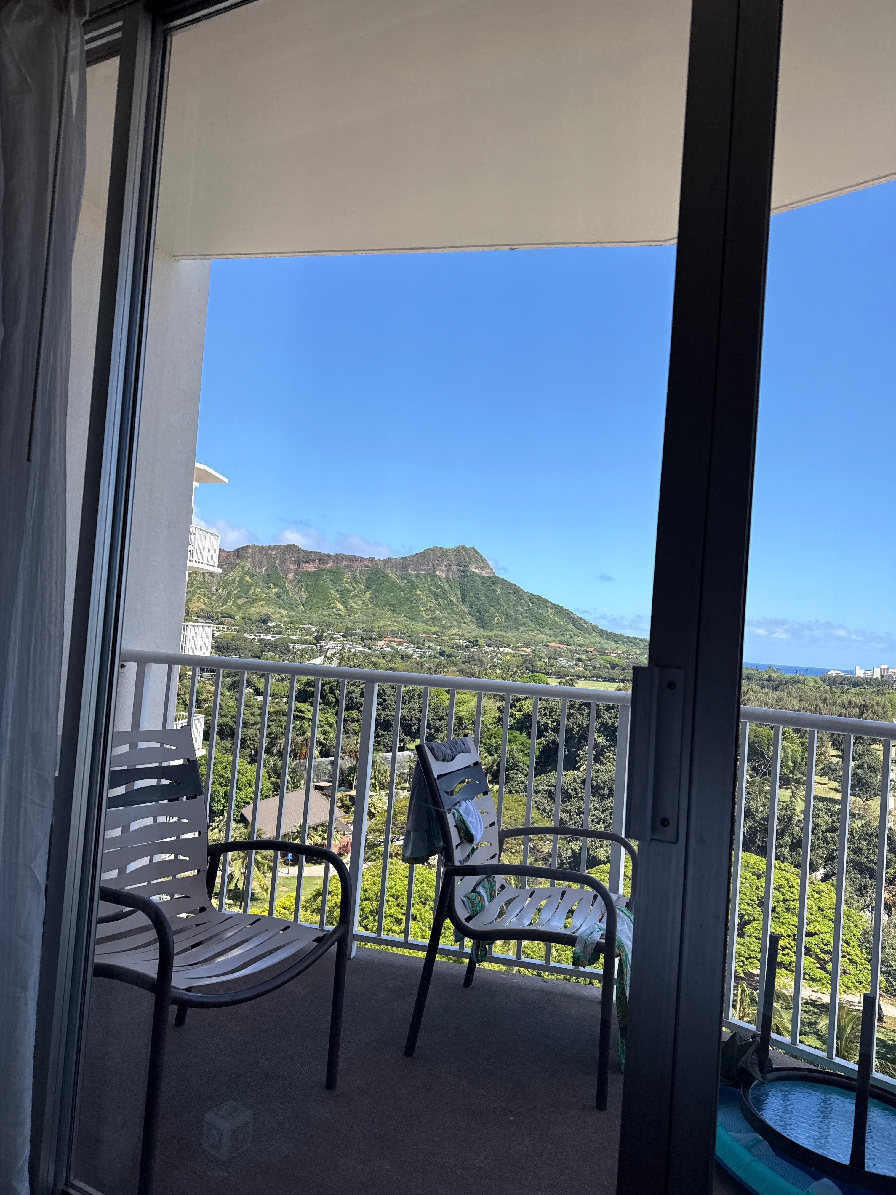 View from inside our partial ocean view room looking out towards Diamond Head