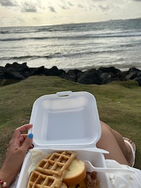 Having breakfast while enjoying the amazing sunrise!