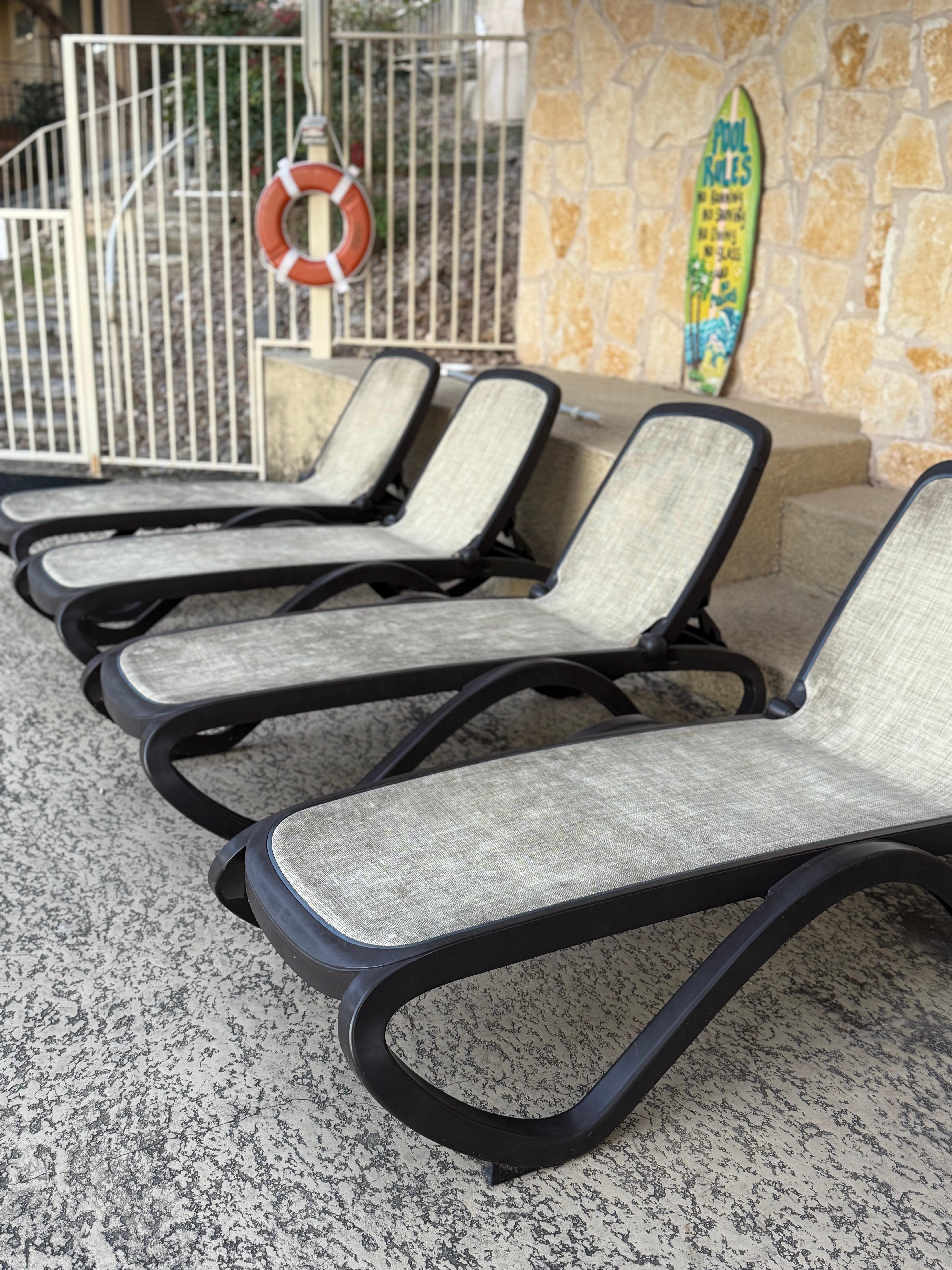 Pool loungers, filthy and moldy