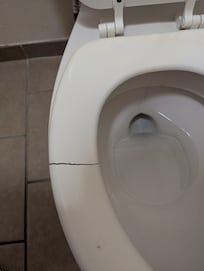 Cracked toilet seat. Pinched your leg when using it. Why not put on a new toilet seat!