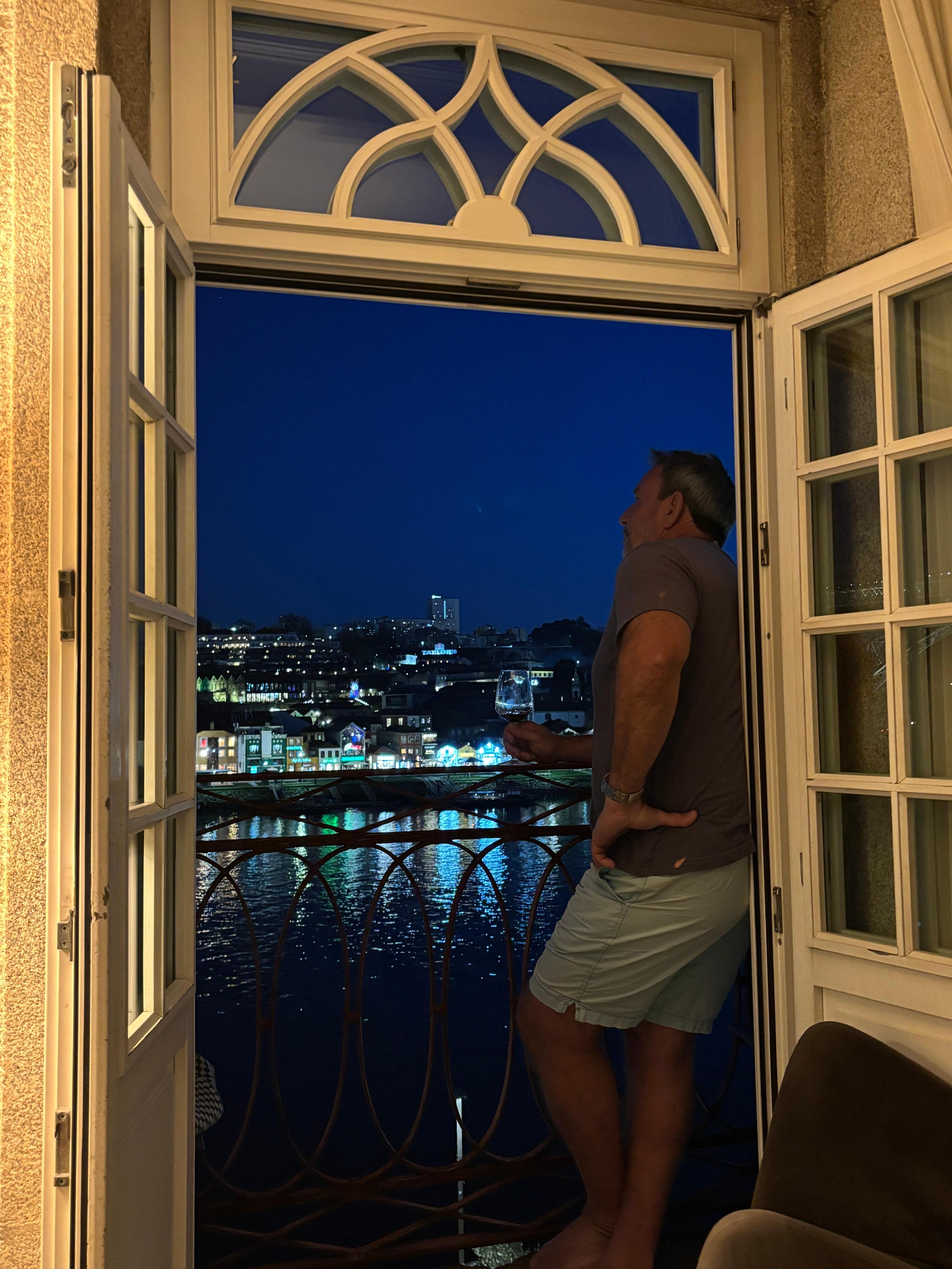 Evening wine from lower balcony.