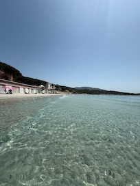 crystal clear water and fine sand